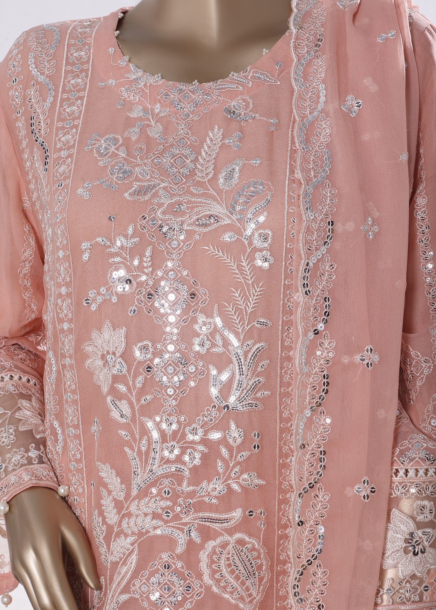 polyester chiffon Kurta Set in Apricot orange