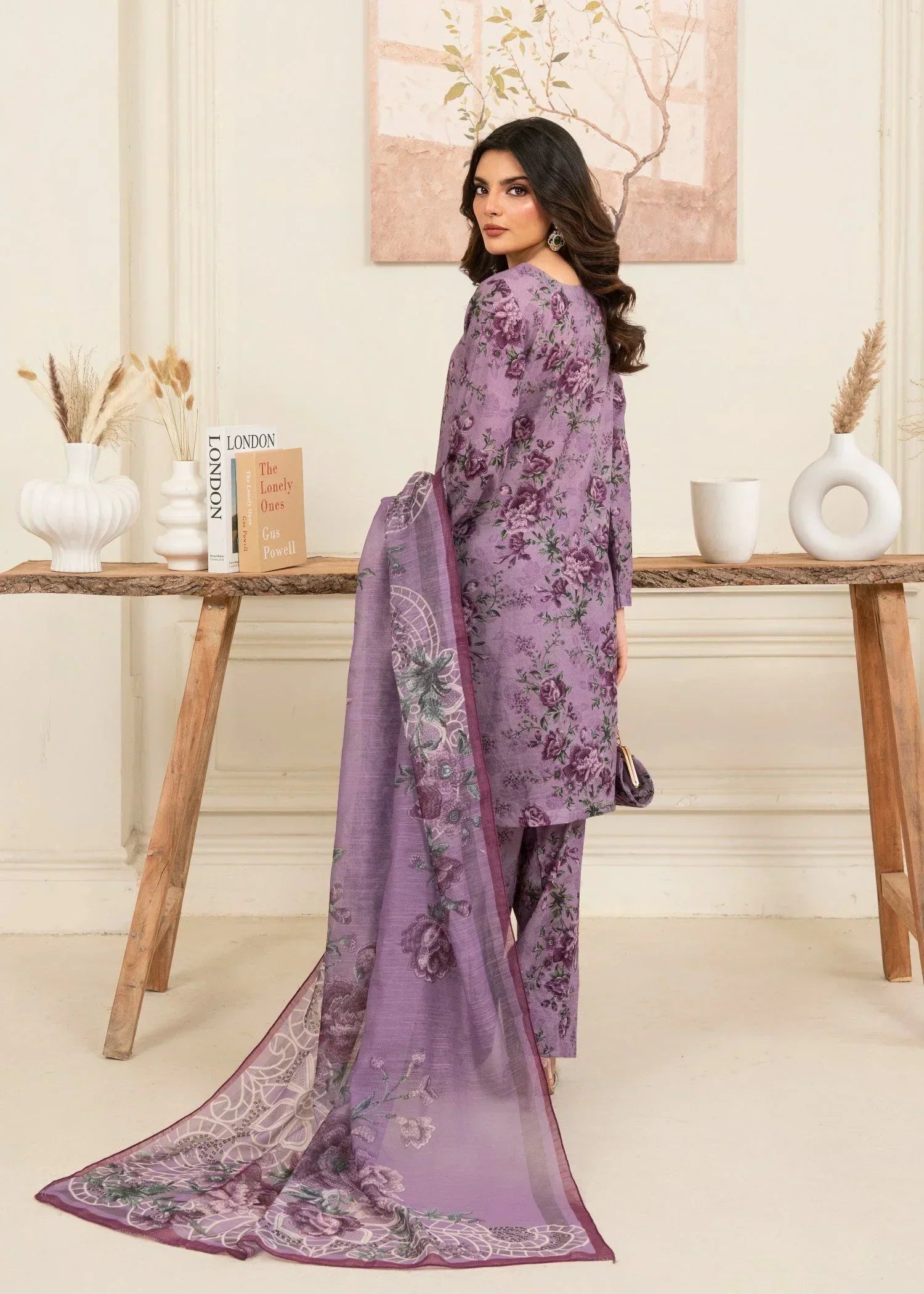 textured lawn Kurta Set in Lavender