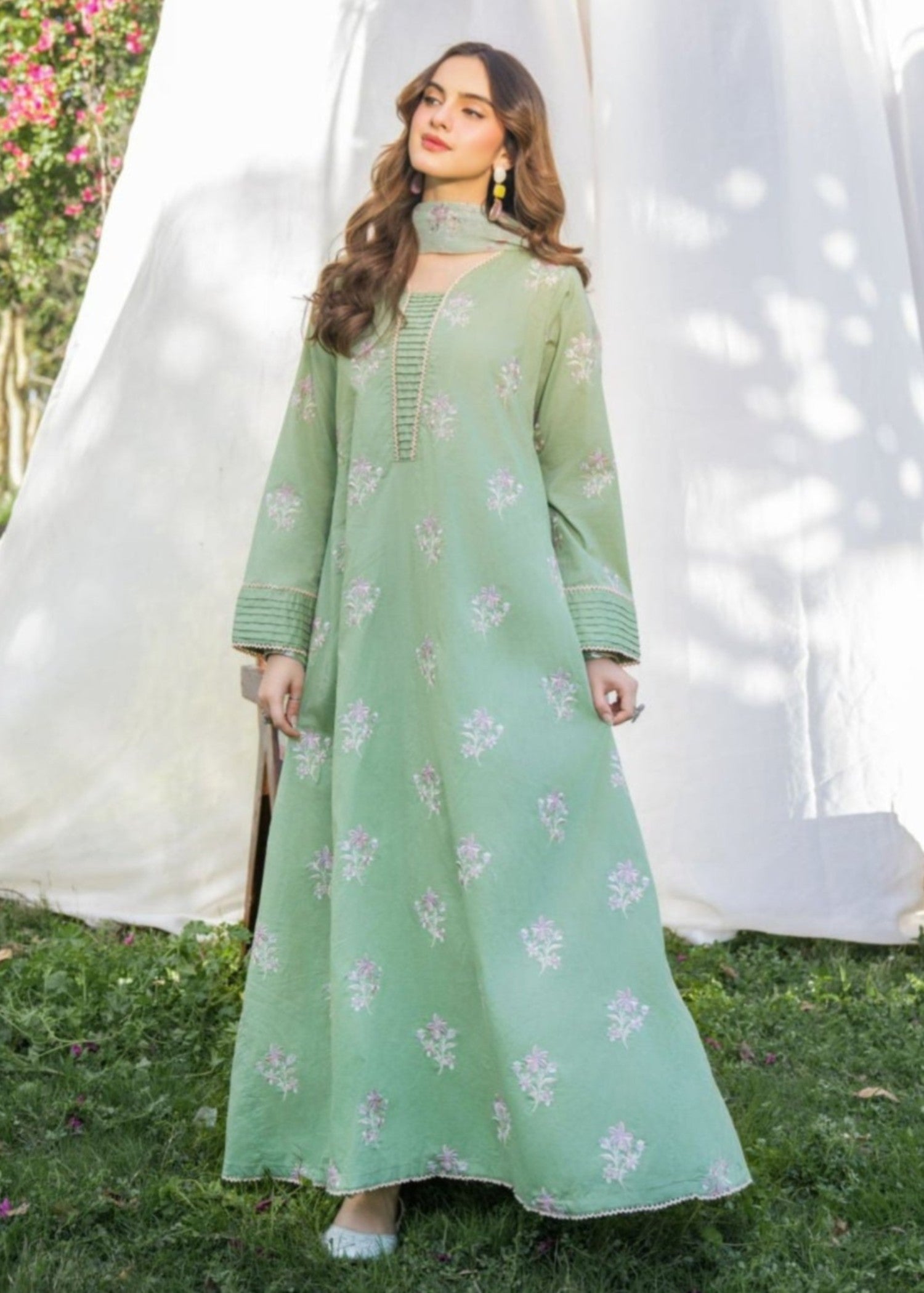 lawn Pishwas in Mint green