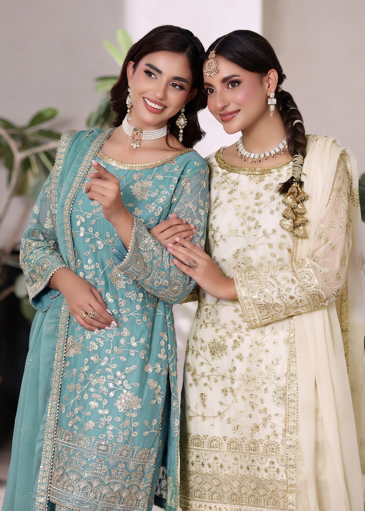 chiffon Gharara in Aquamarine