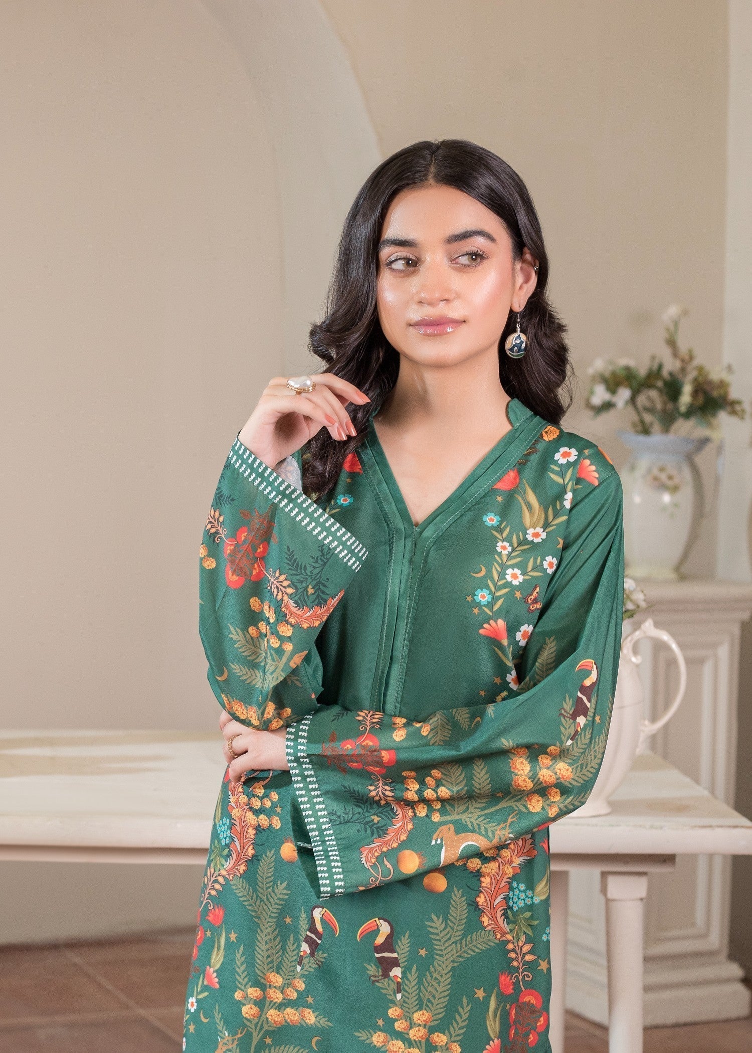 polyester crepe Kurta Set in Green