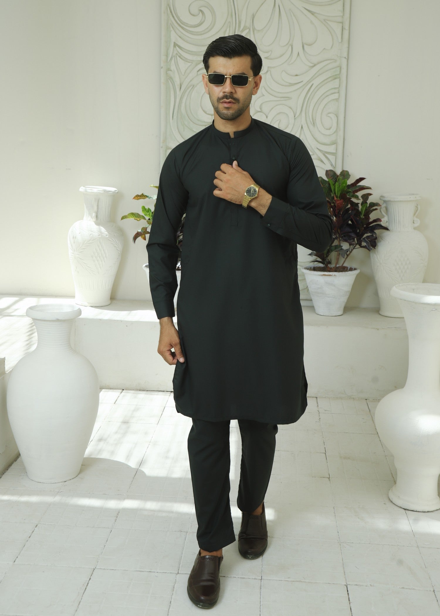wash & wear Kurta Set in Hunter green