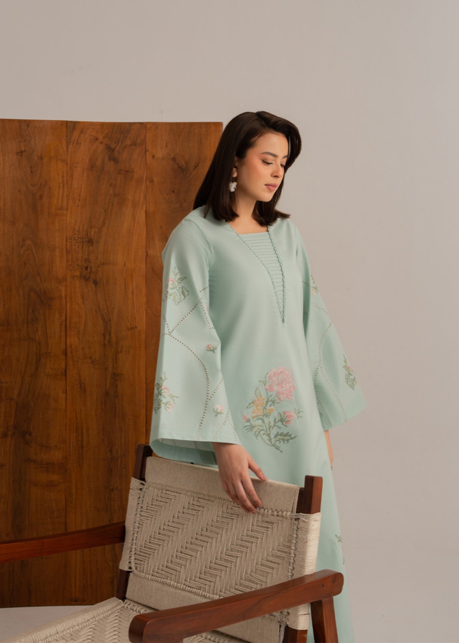 cotton Kurta Set in Frost blue