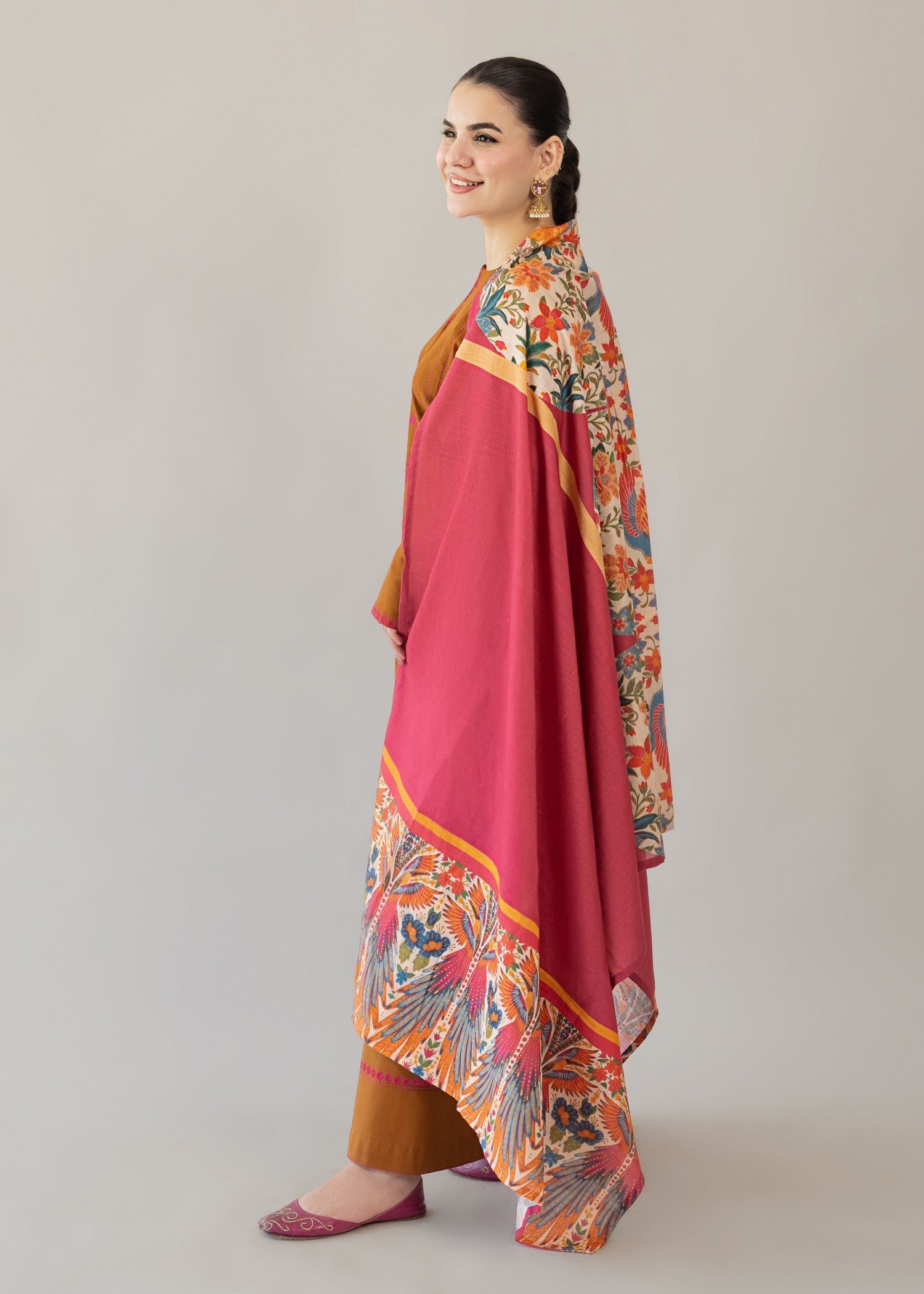 slub khaddar Kurta Set in Brown