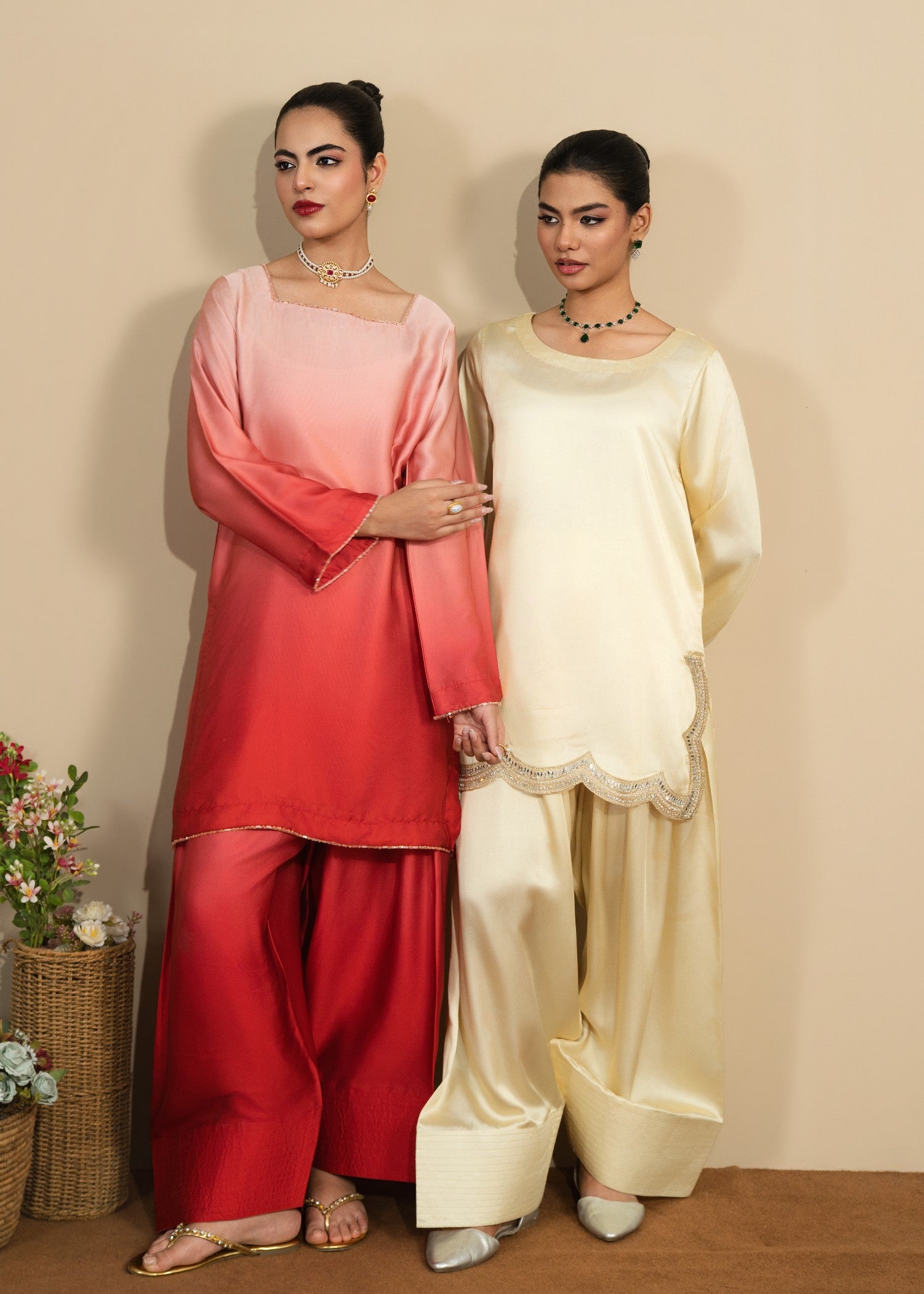 silk Kurta Set in Vivid pink