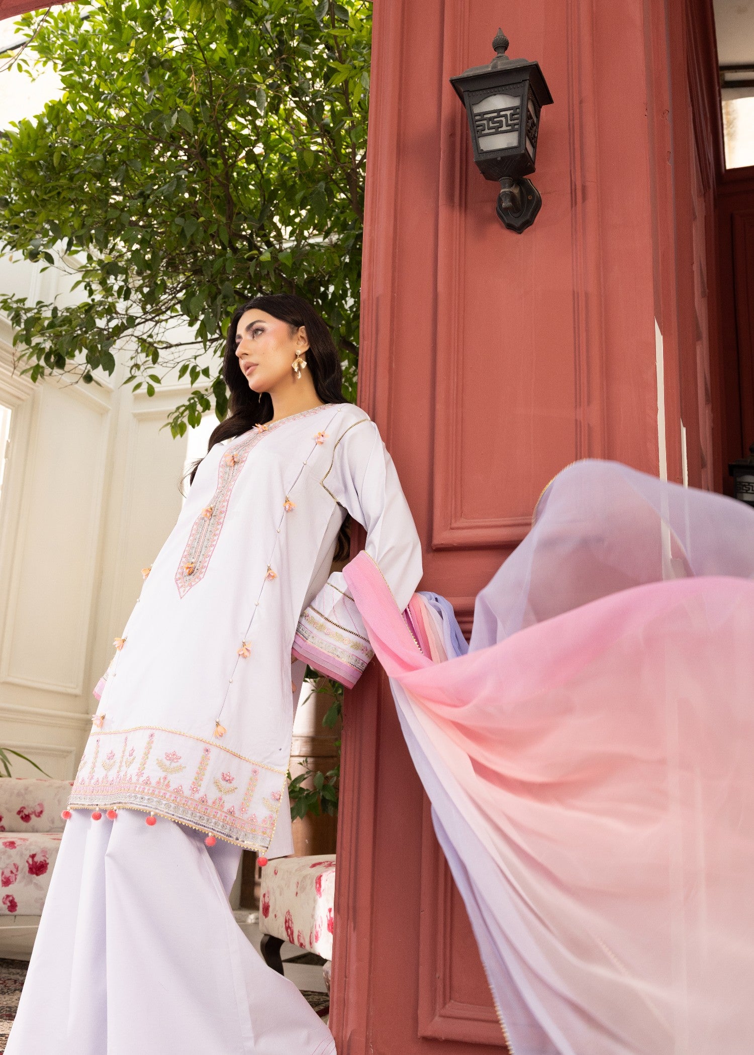 jacquard Kurta Set in Lilac