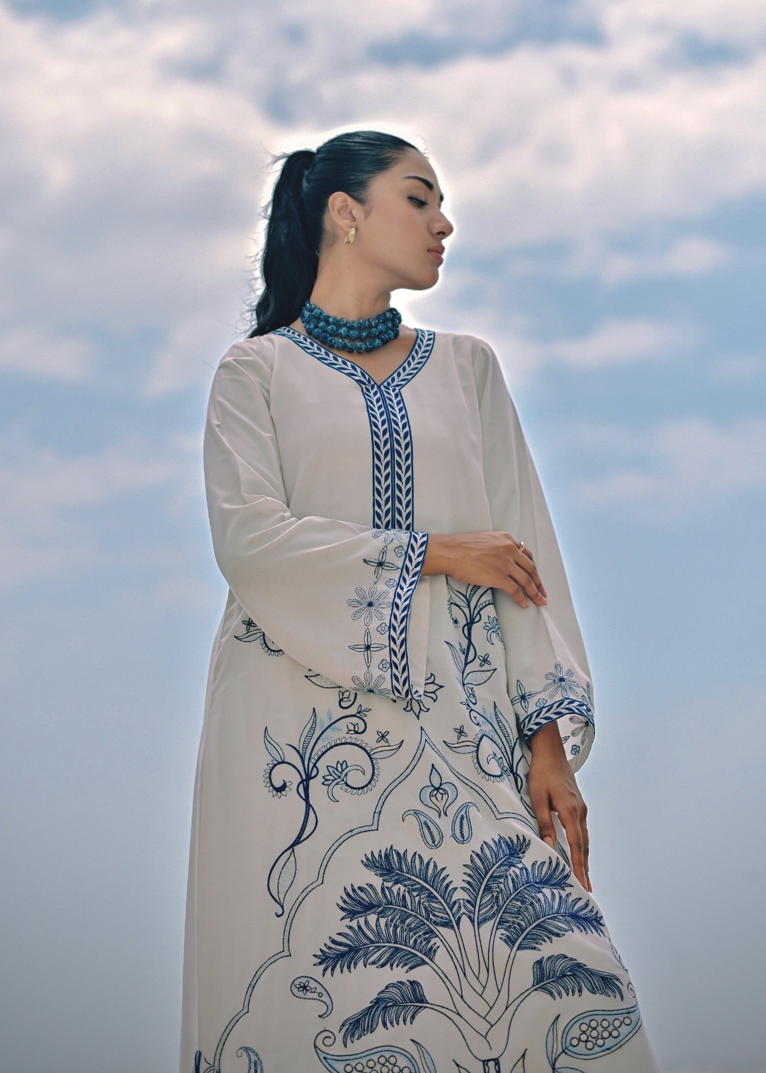 cotton viscose Kurta Set in White smoke