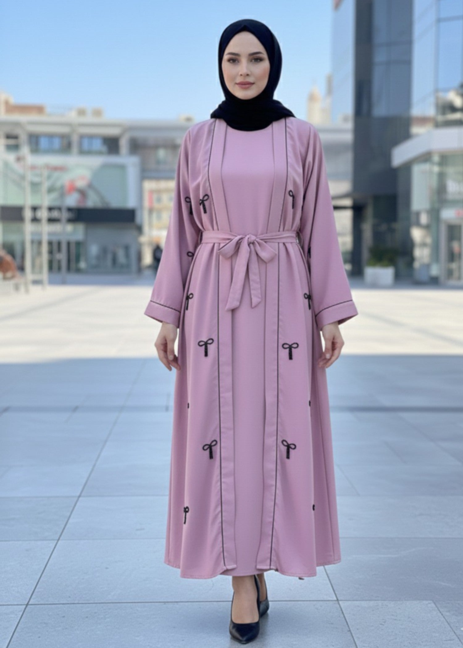 nidha Abaya in Tea rose pink