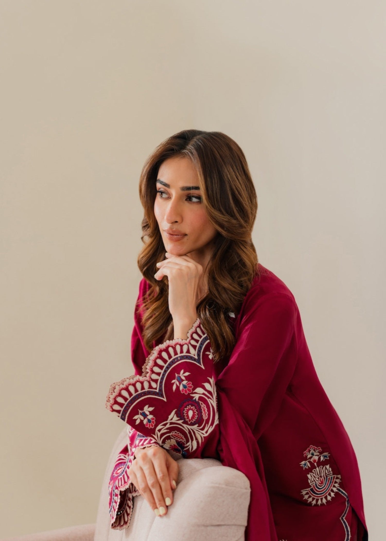 linen Kurta Set in Burgundy