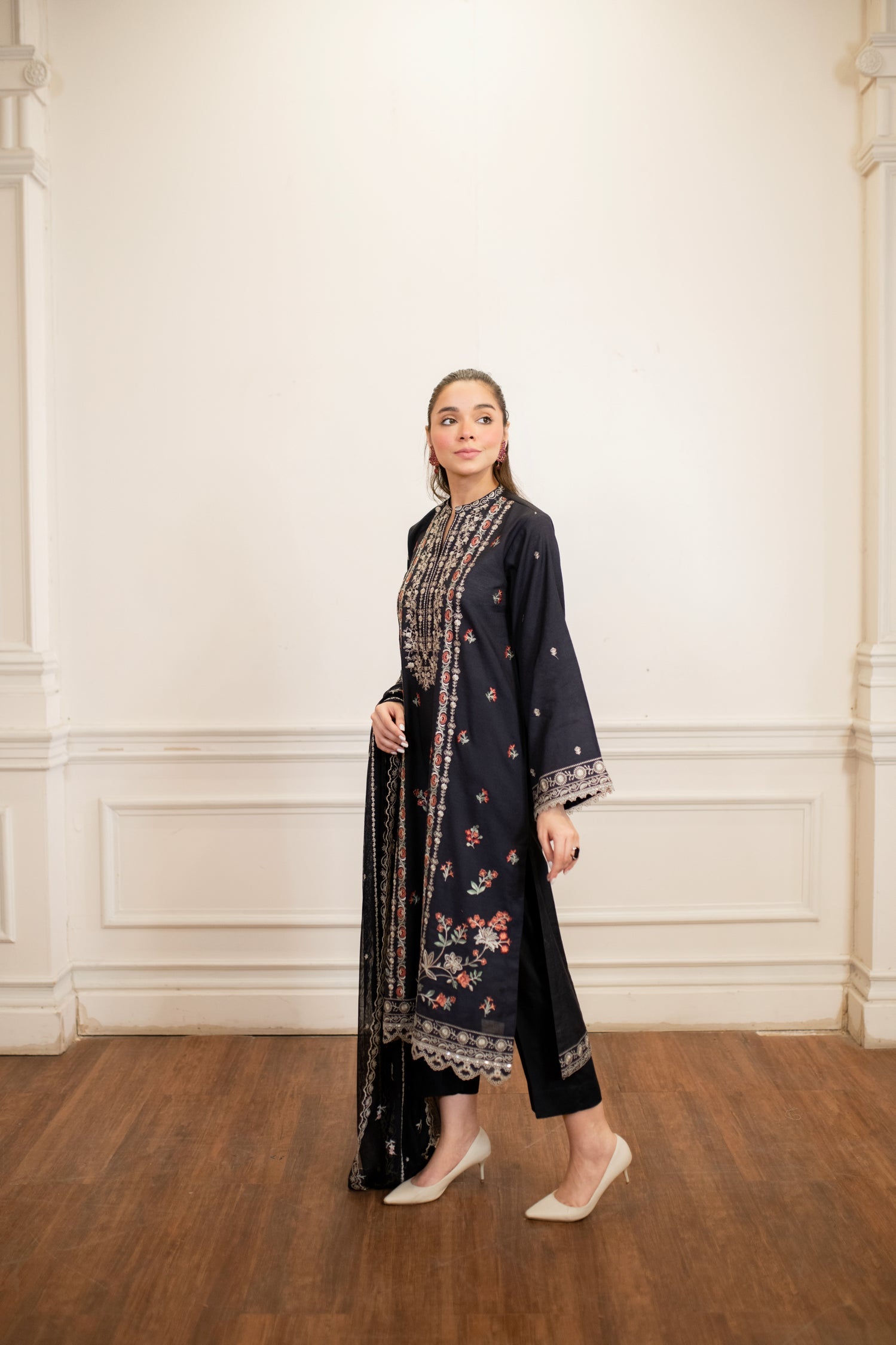 cotton net Kurta Set in Navy blue