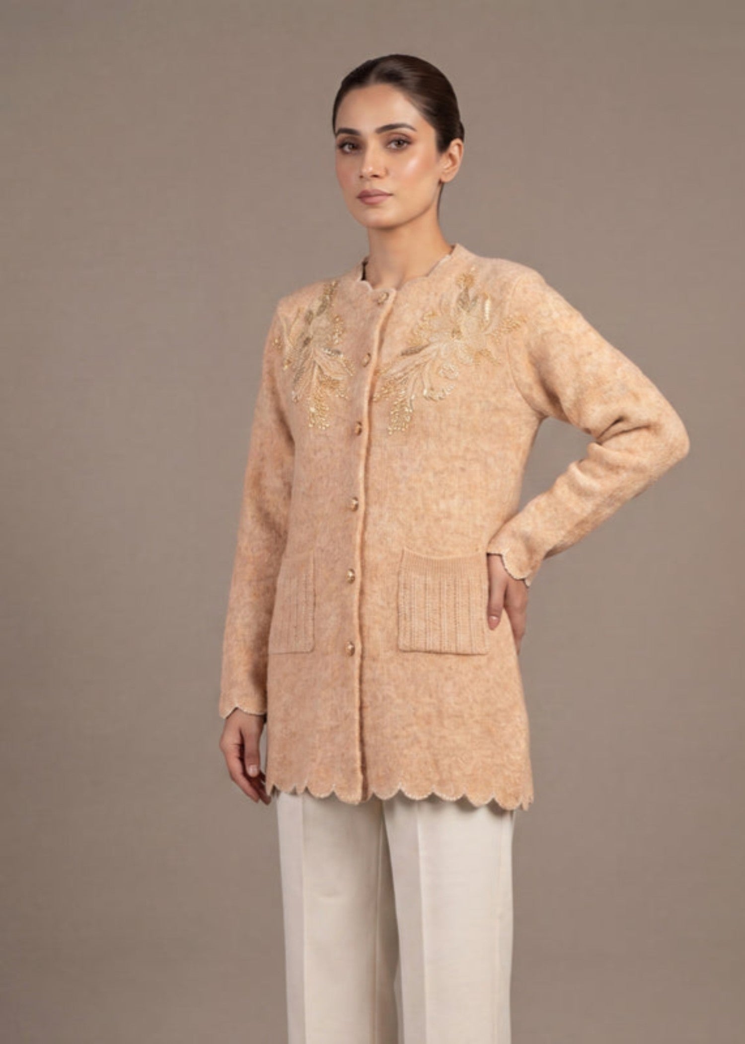 wool Cardigan in Peach orange