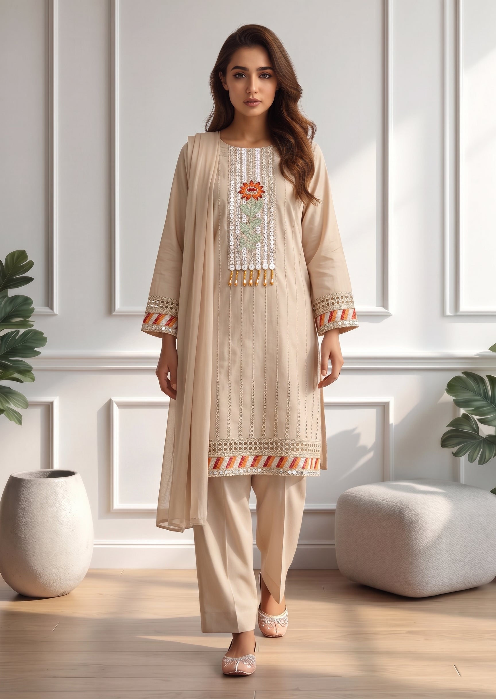 viscose Kurta Set in Bone