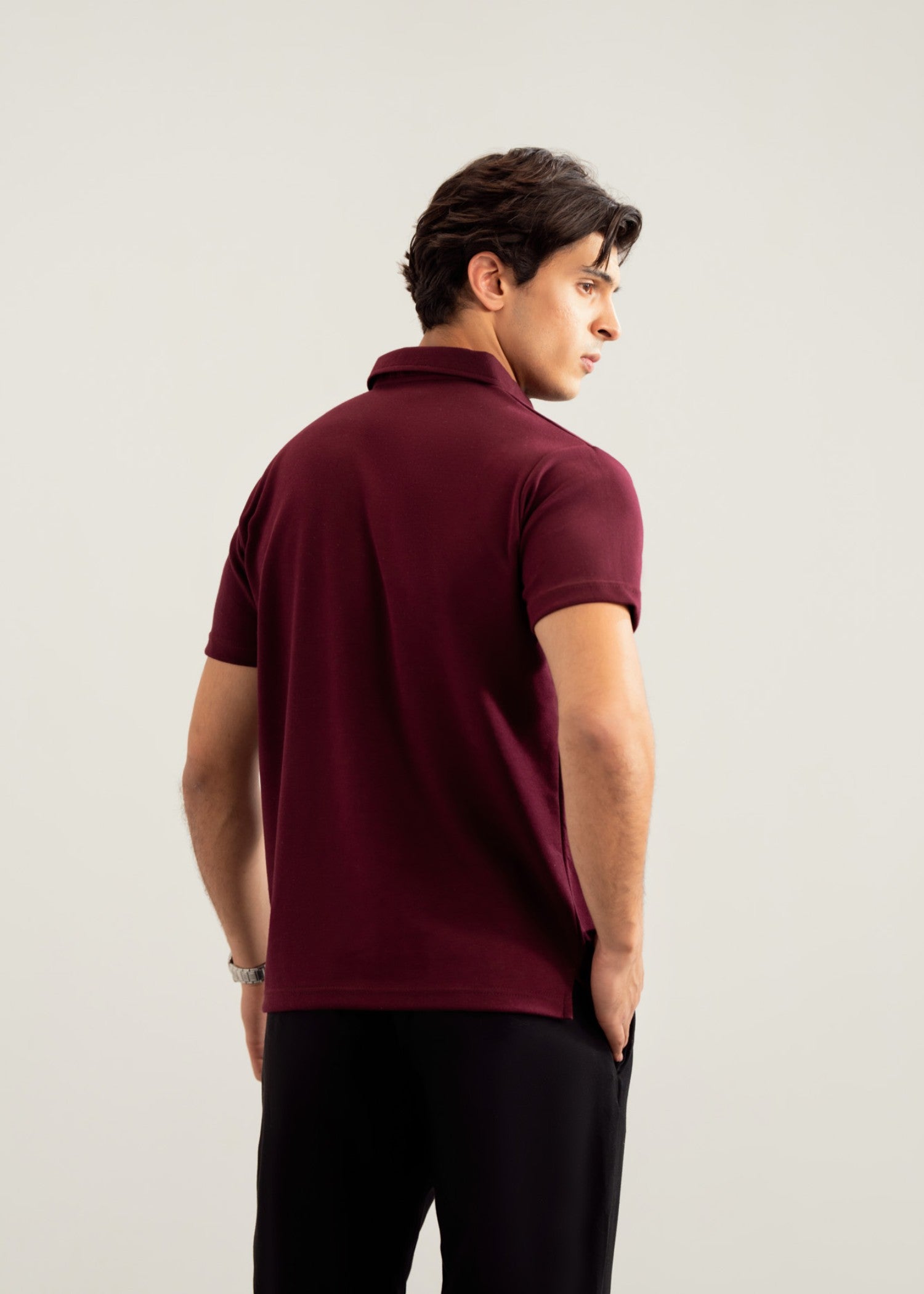 interlock knit Polo Shirt in Maroon