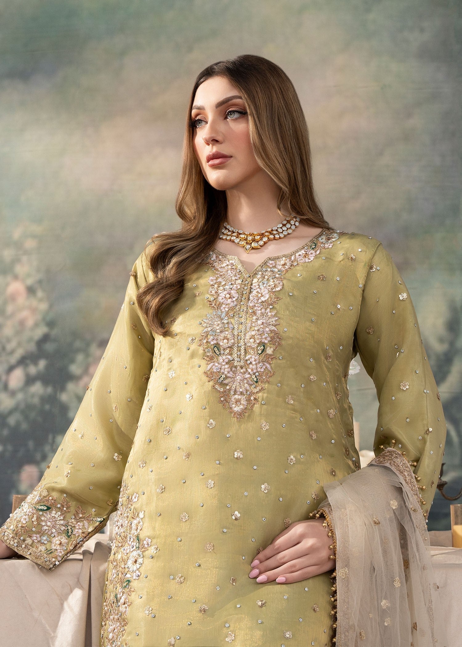 poly silk Kurta Set in Green