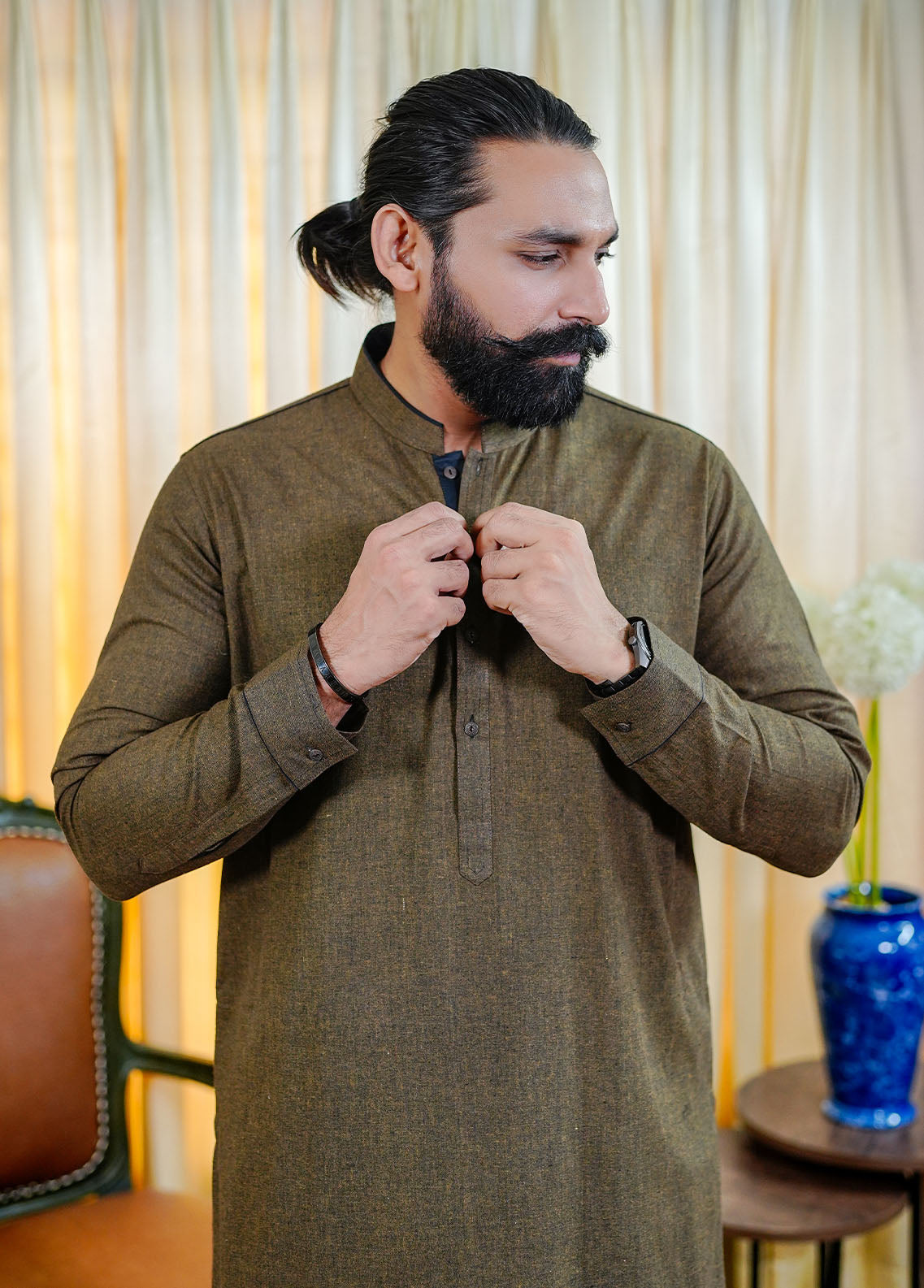 woolen karandi Shalwar Kameez in Brown
