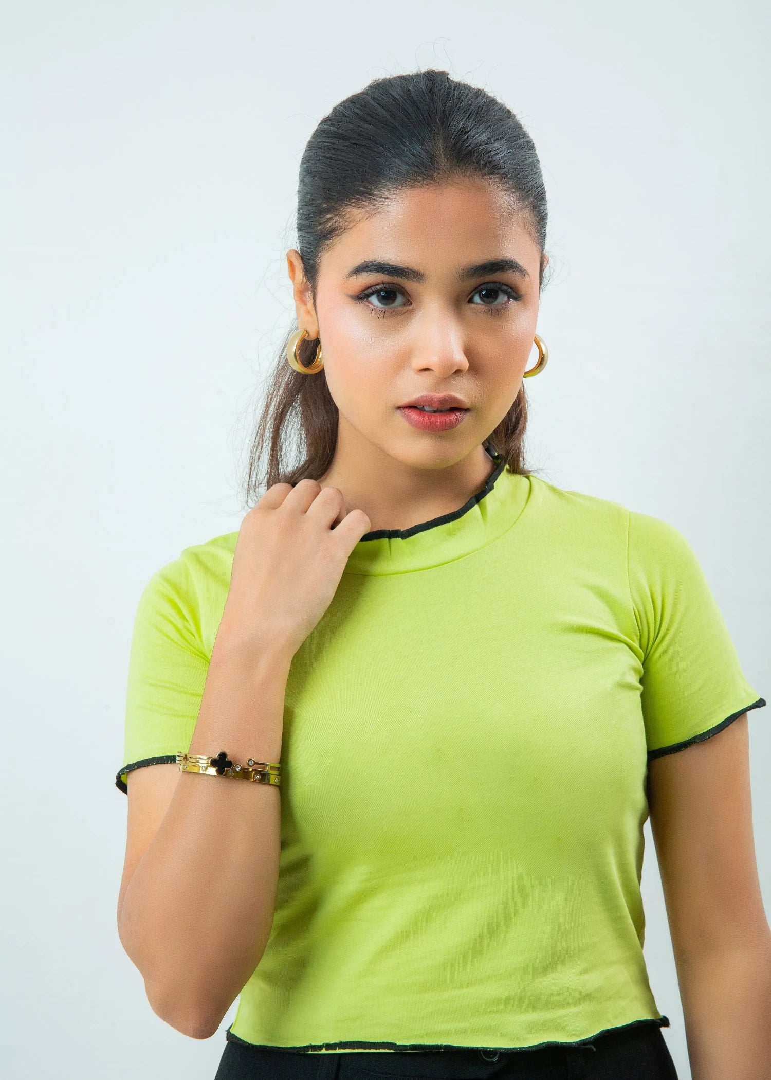cotton jersey Top in Neon green