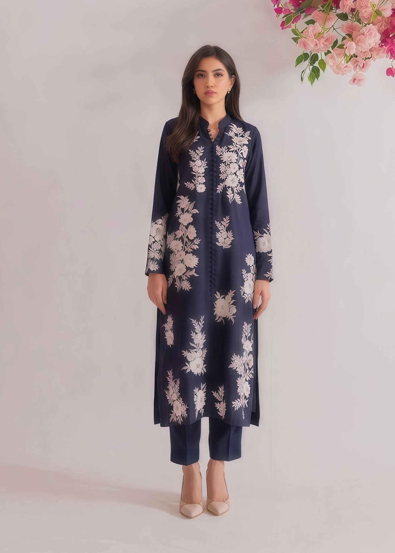 lawn cotton Kurta Set in Midnight