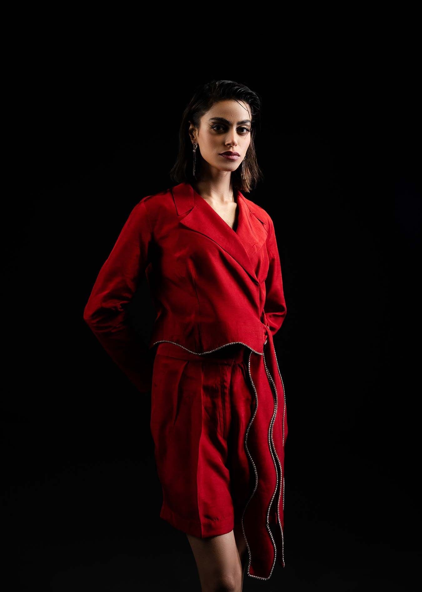raw silk Co Ord Sets in Red