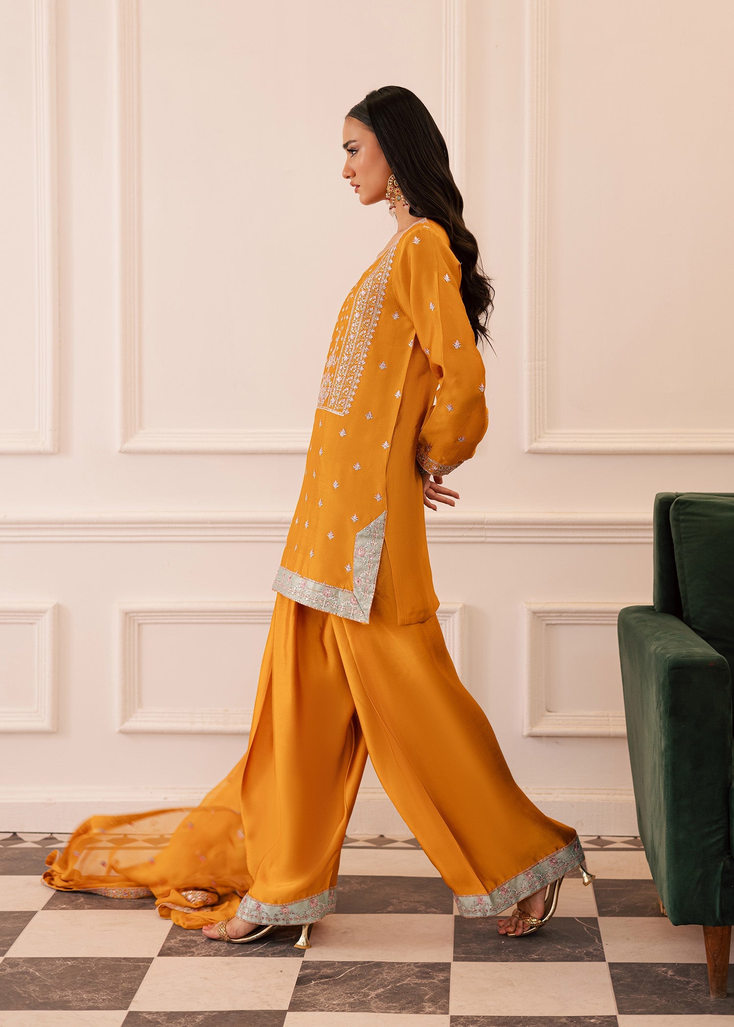 thai silk Kurta Set in Mari gold