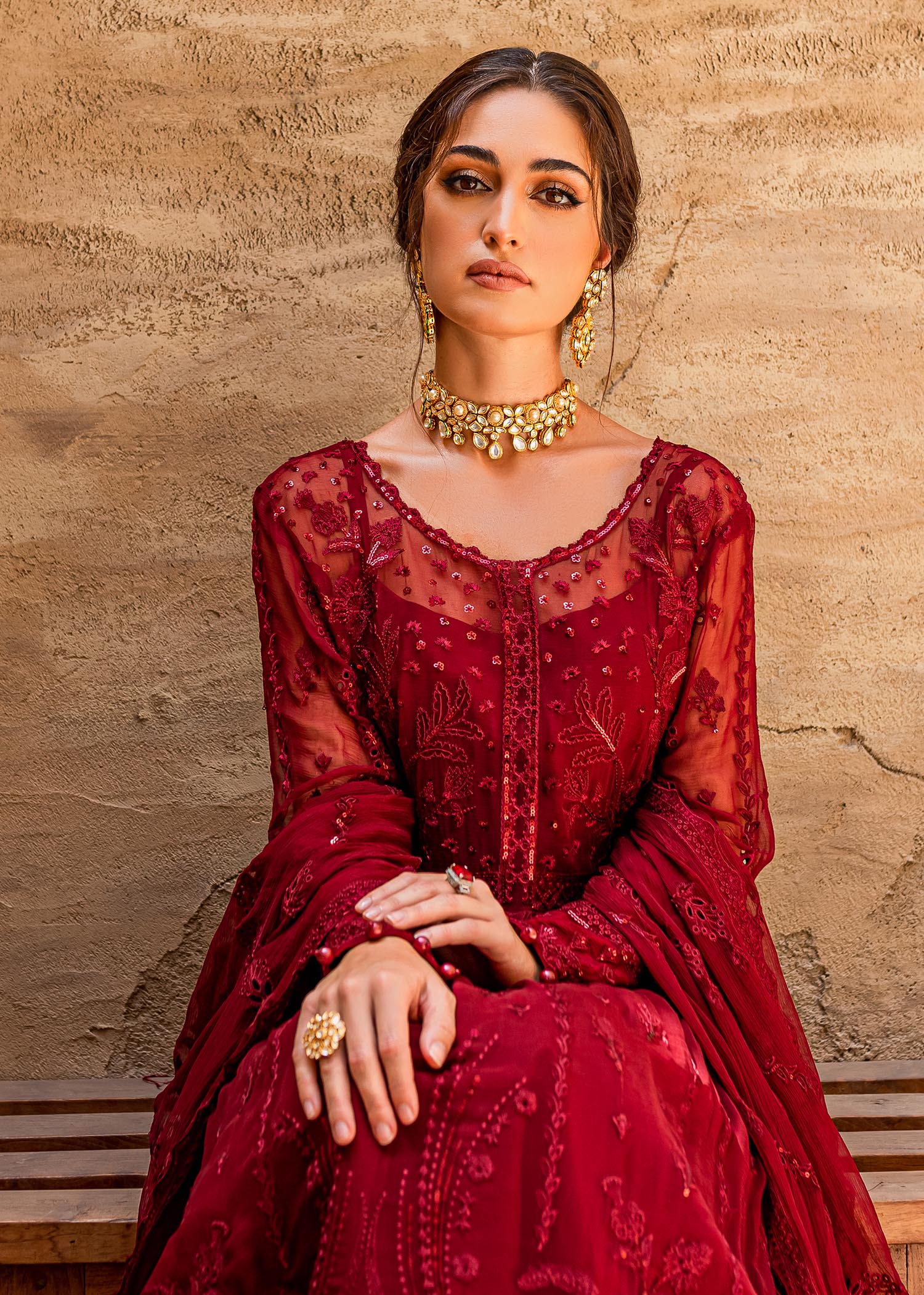 chiffon Unstitched in Cherry red