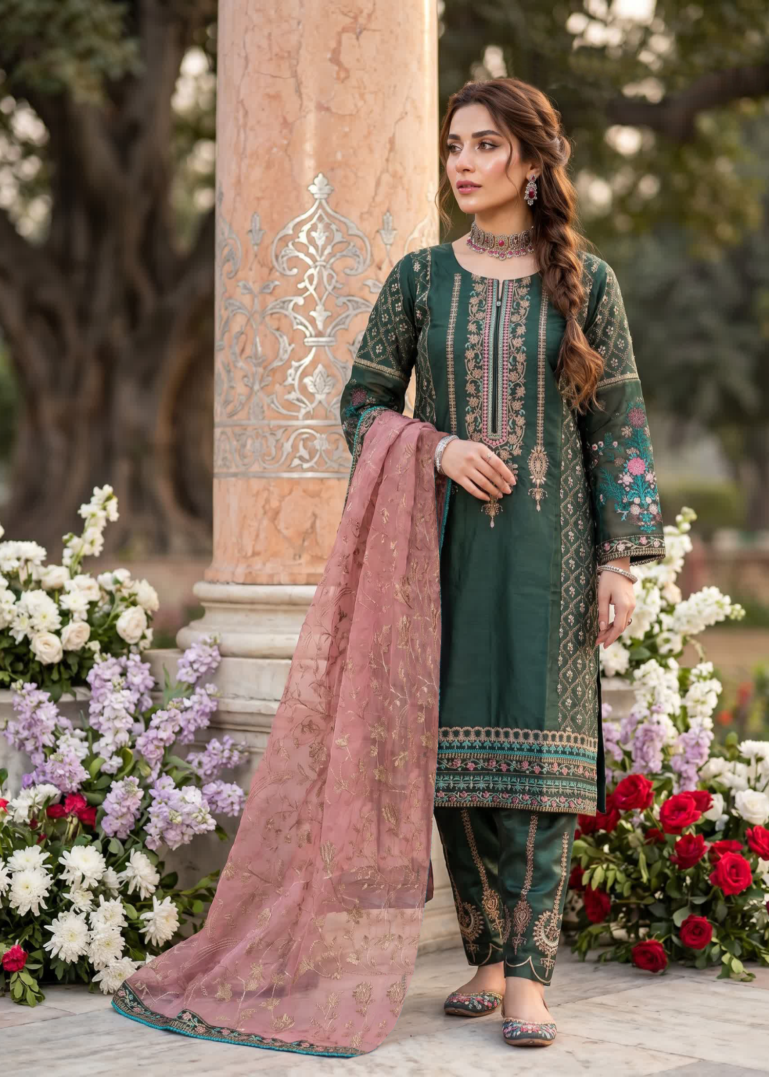 kattan silk Kurta Set in Bottle green, cobalt blue