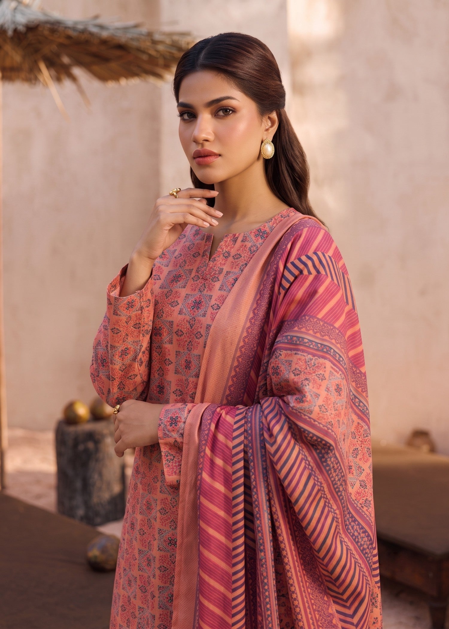 cotton Kurta Set in Peach orange