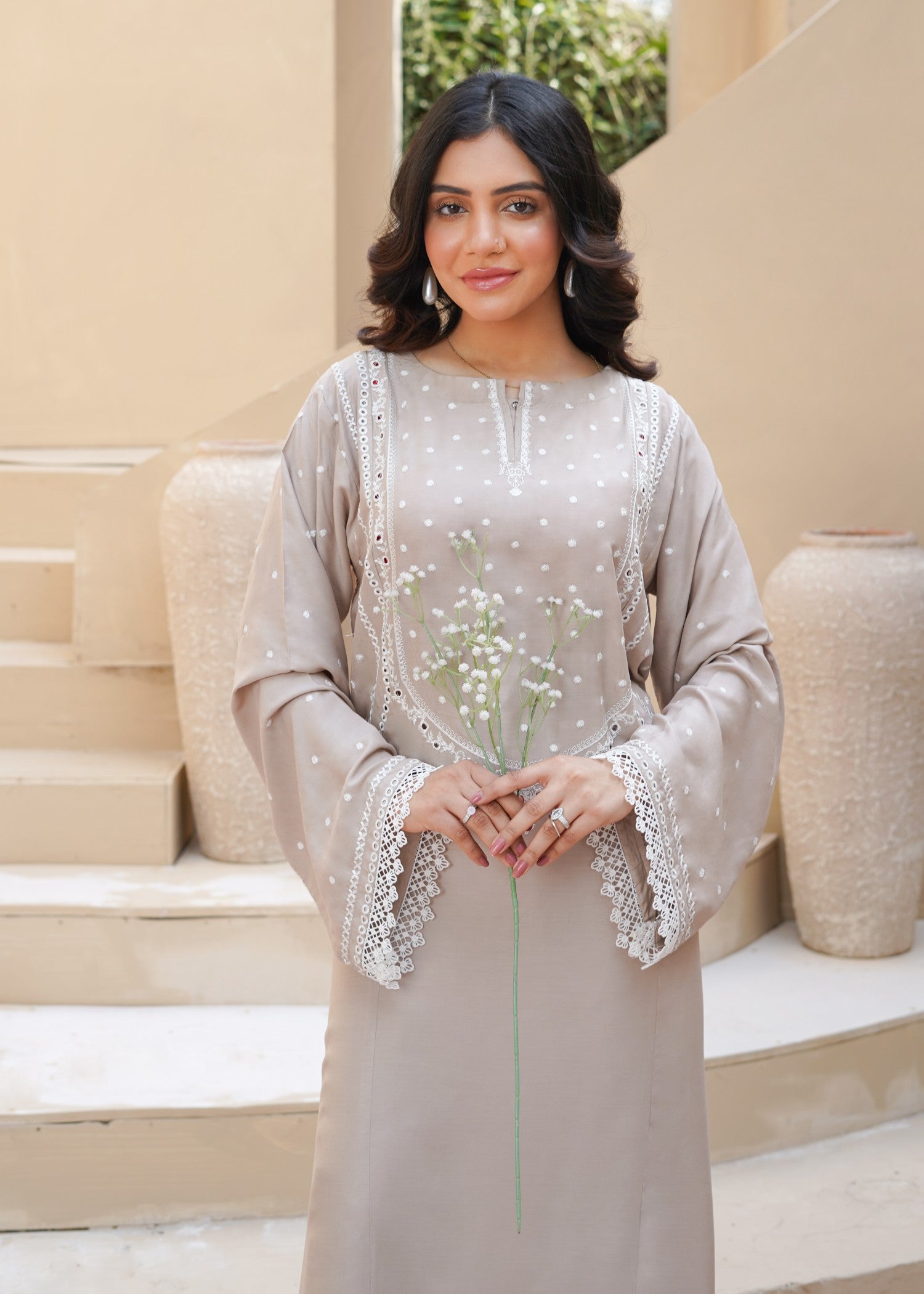 arabic lawn Kurta Set in Bone