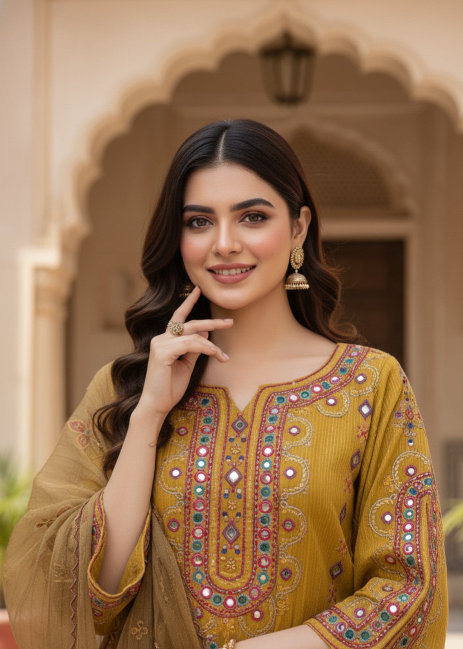 organza net Kurta Set in Golden orange