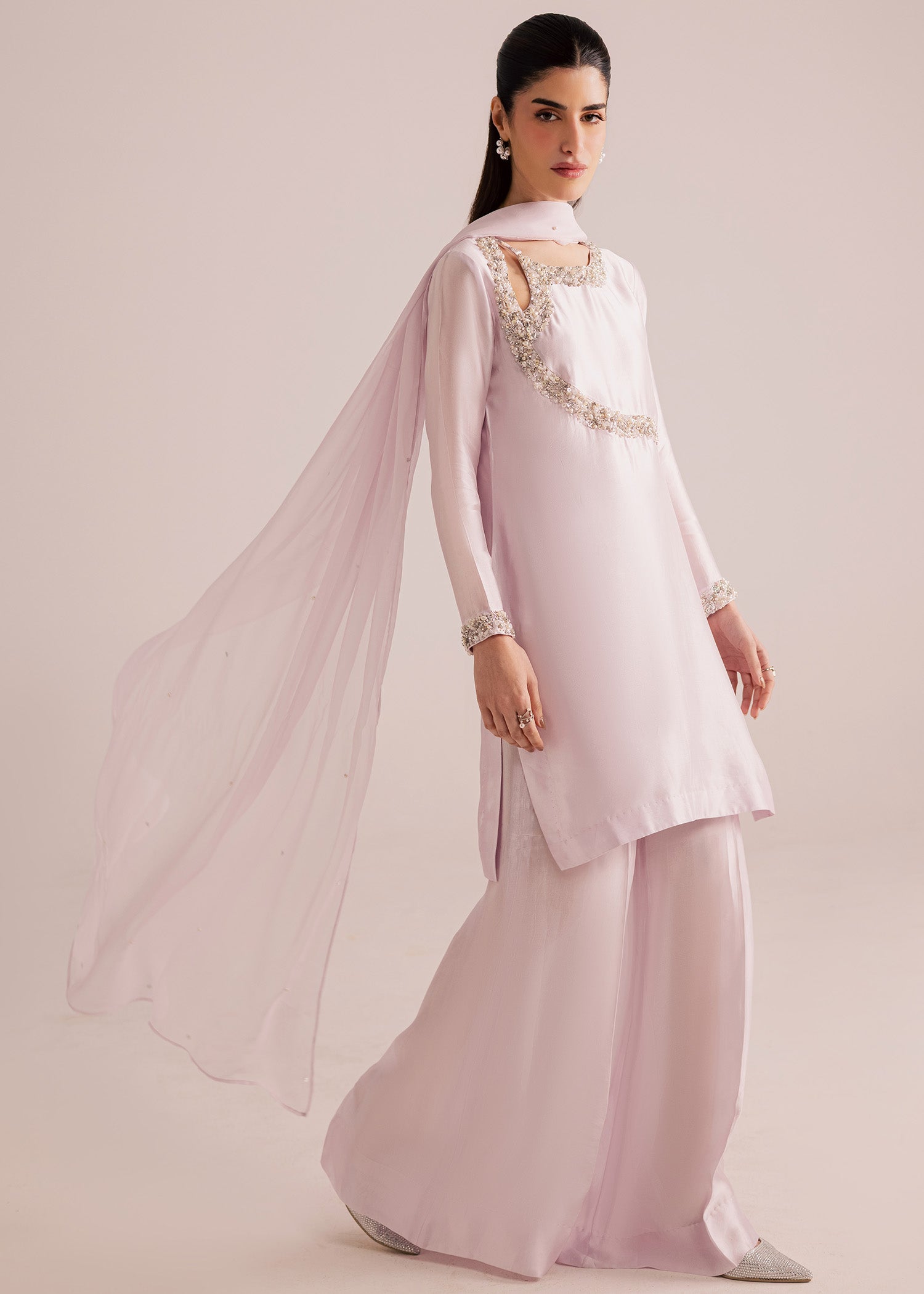 tussar silk Kurta Set in Lilac