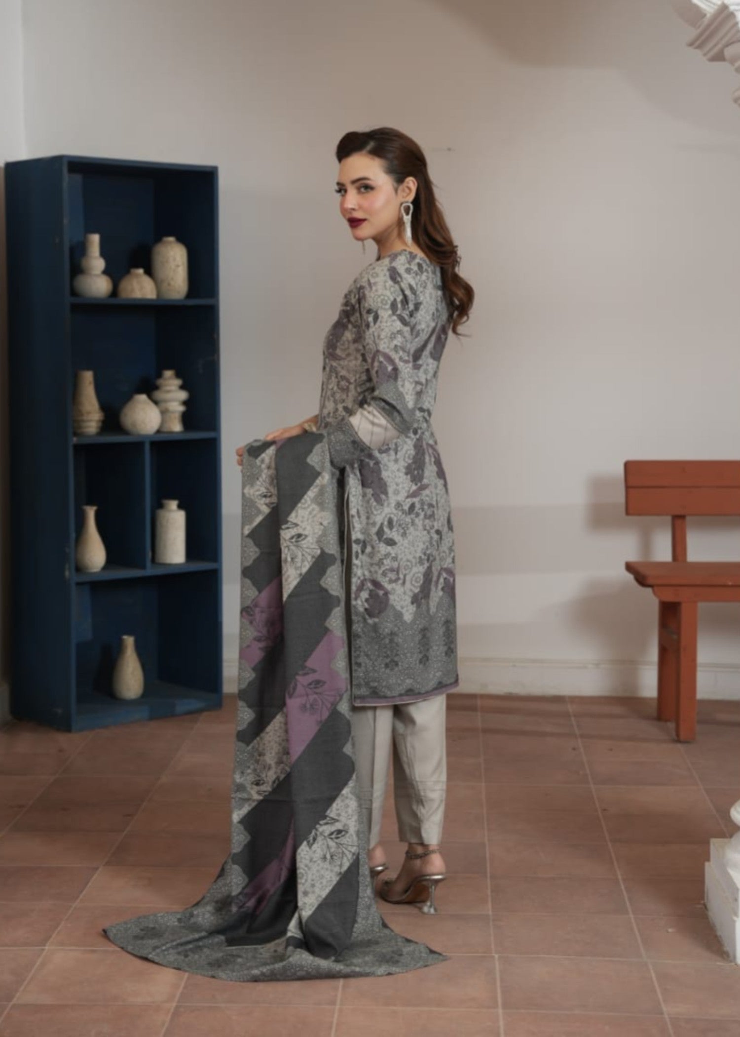 dhanak Kurta Set in Ash grey