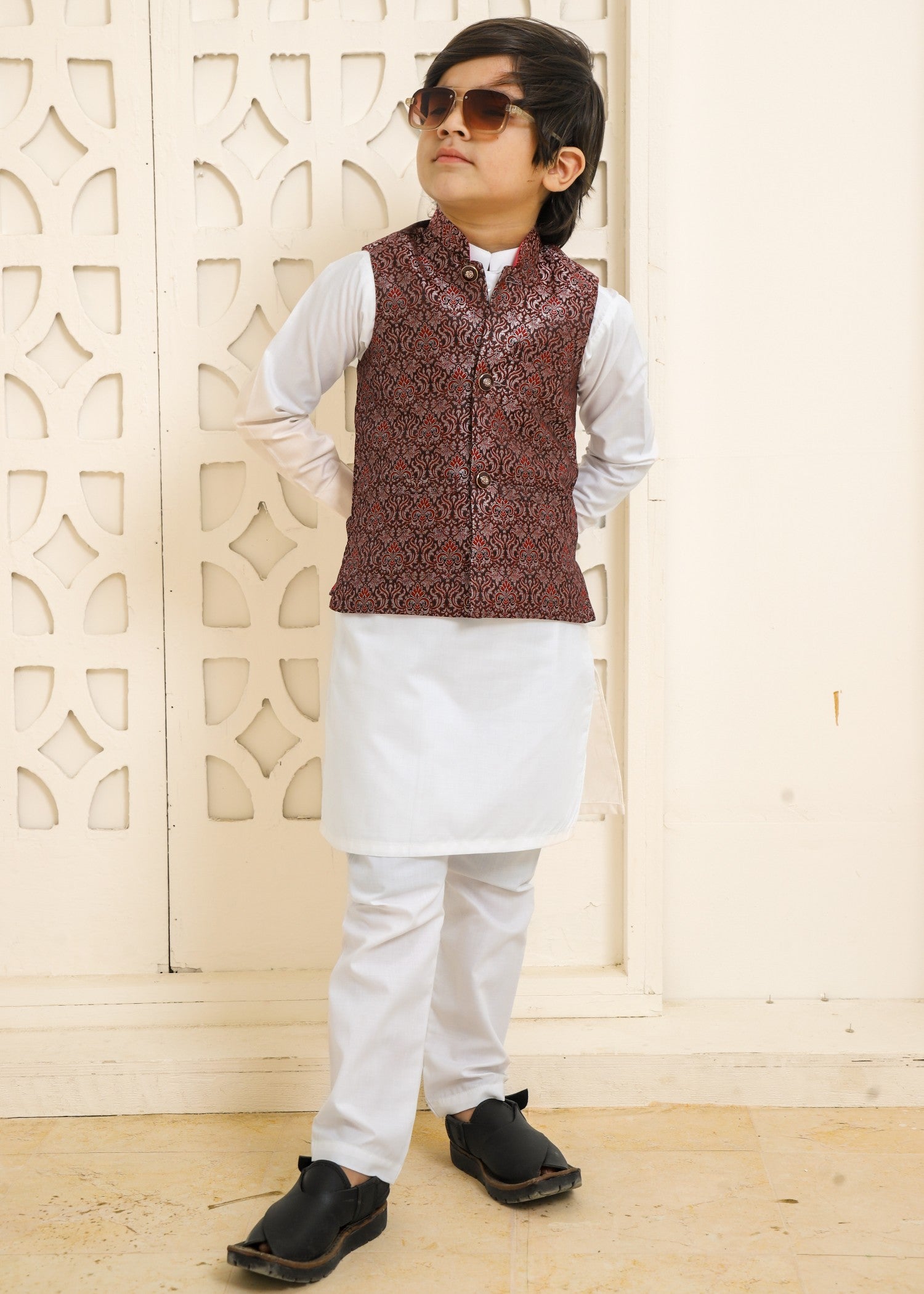 jamawar Waistcoat in Maroon