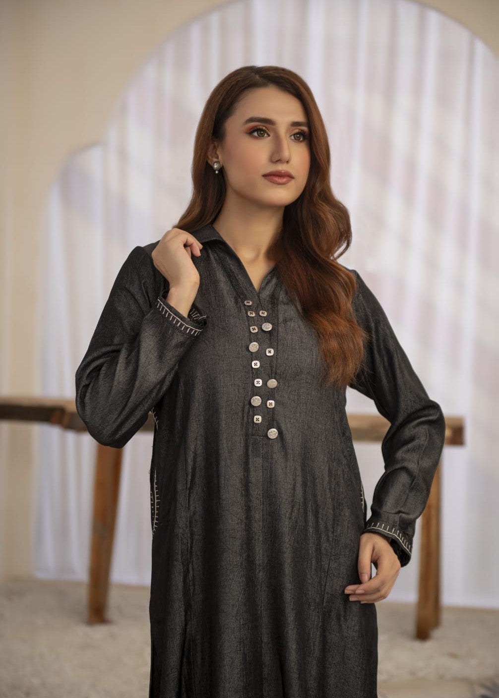 denim Co Ord Sets in Charcoal black