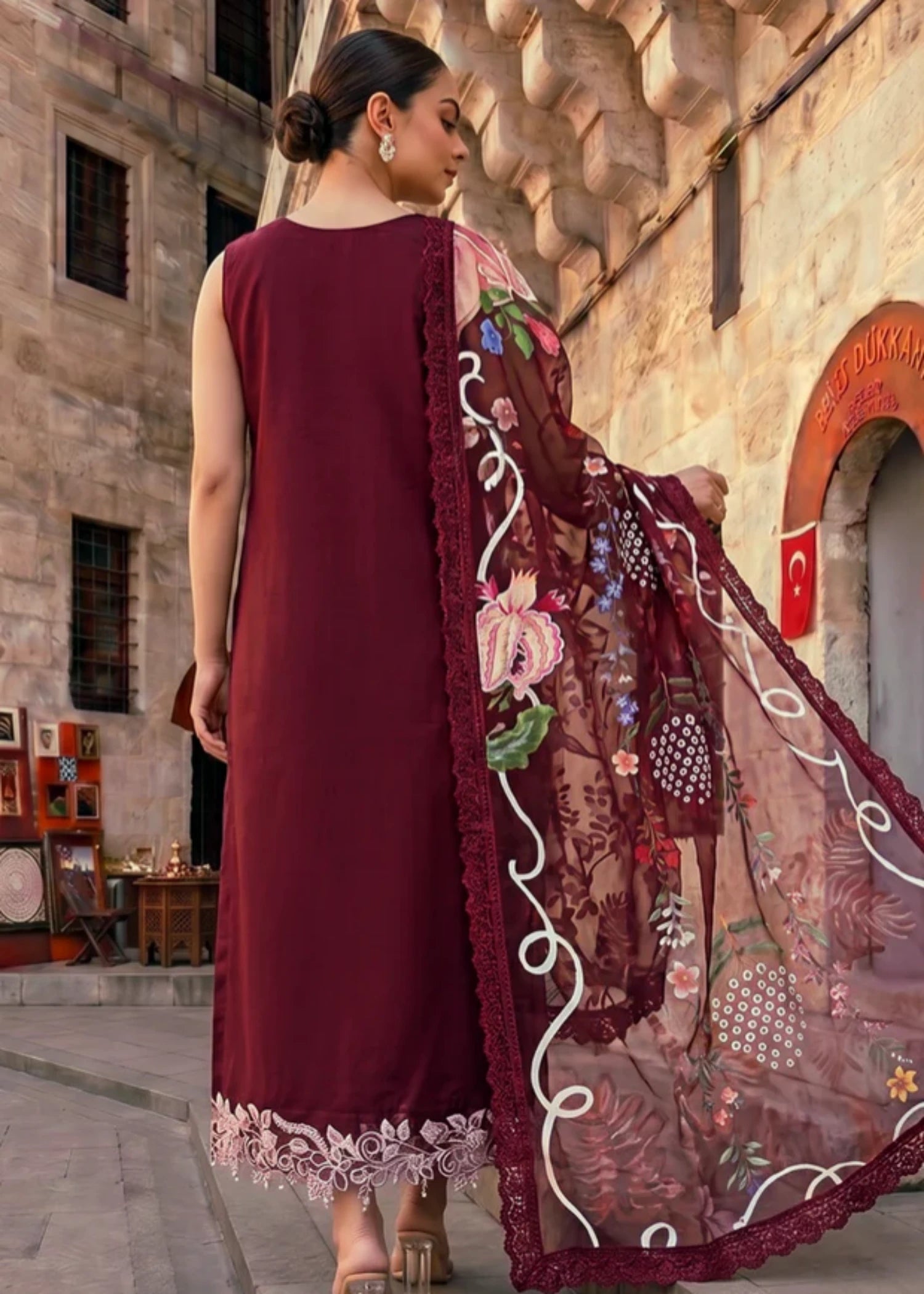 lawn Unstitched in Maroon