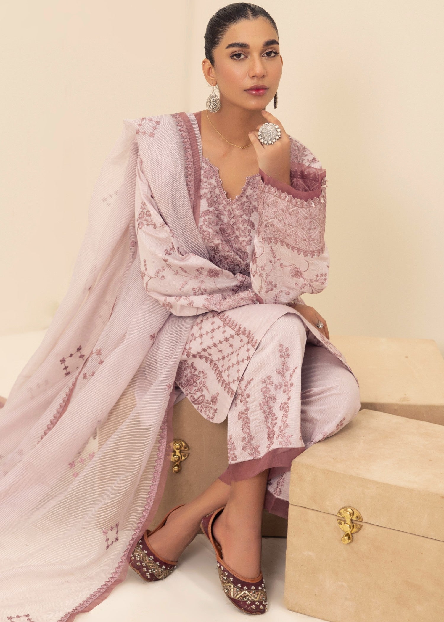 chambray Kurta Set in Mauve