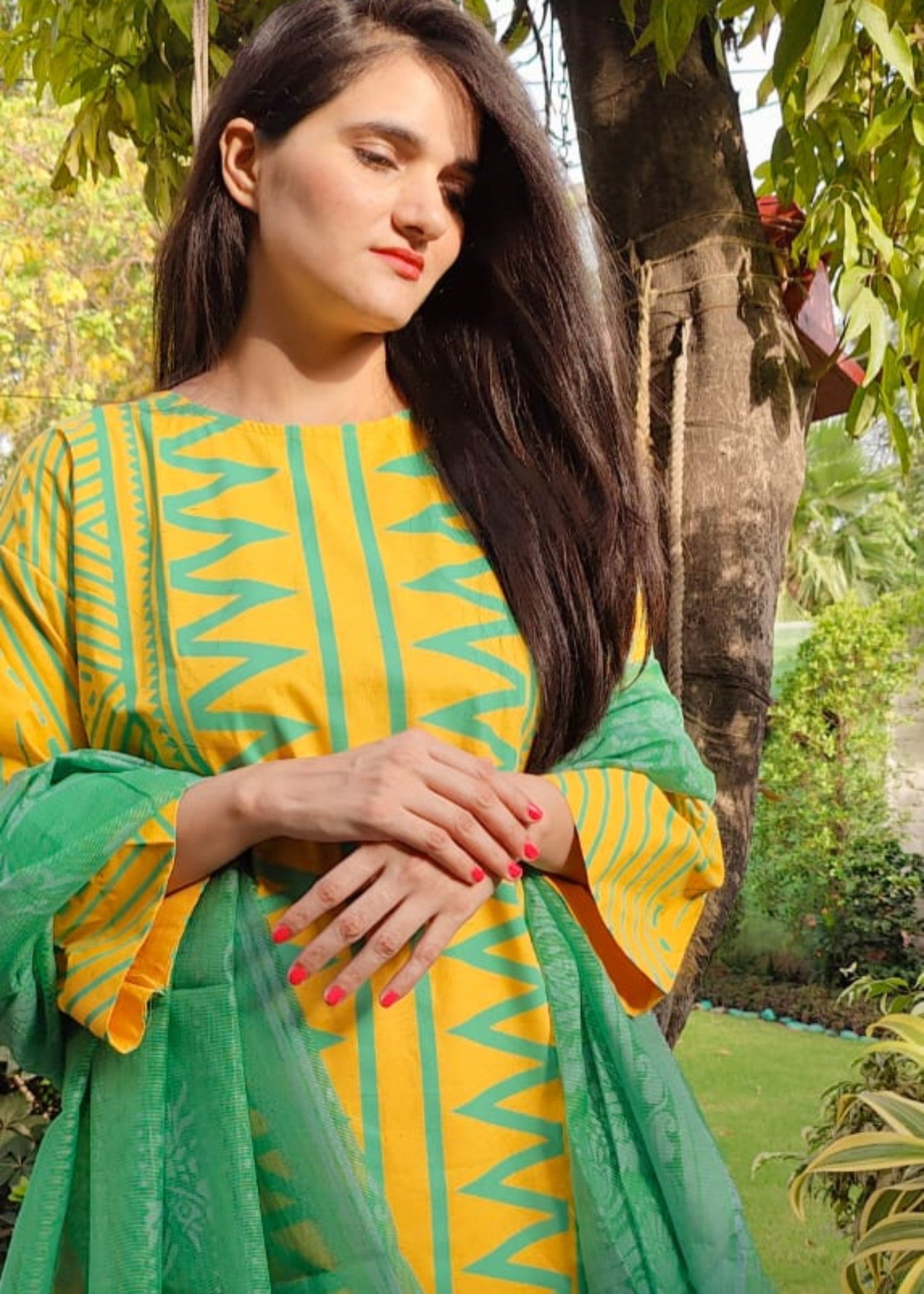 cambric cotton Kurta Set in Sunflower
