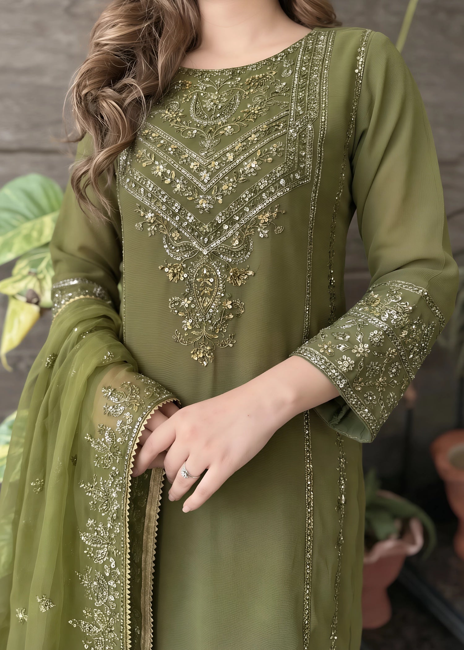 chiffon Sharara in Olive green
