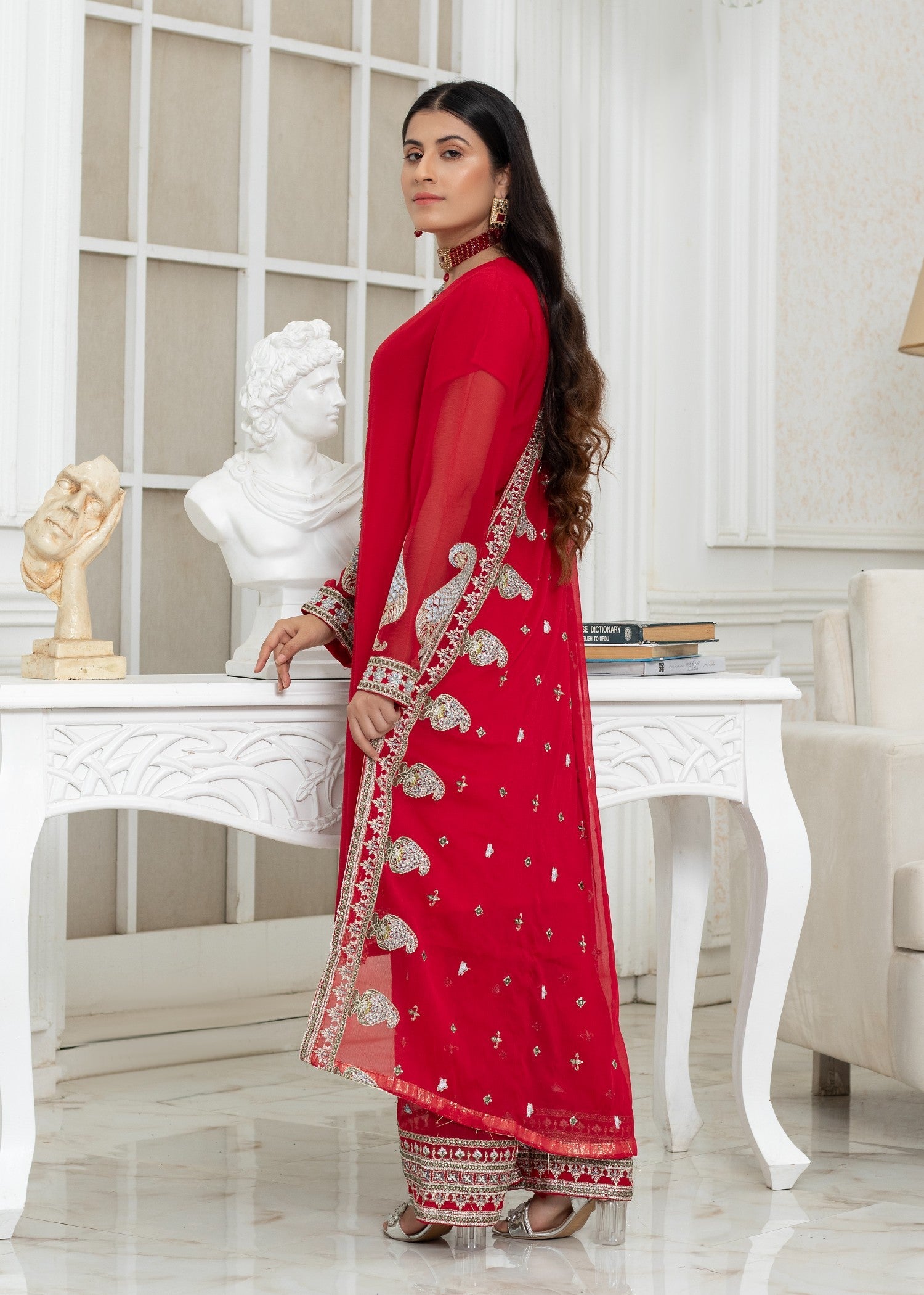 polyester chiffon Kurta Set in Imperial red