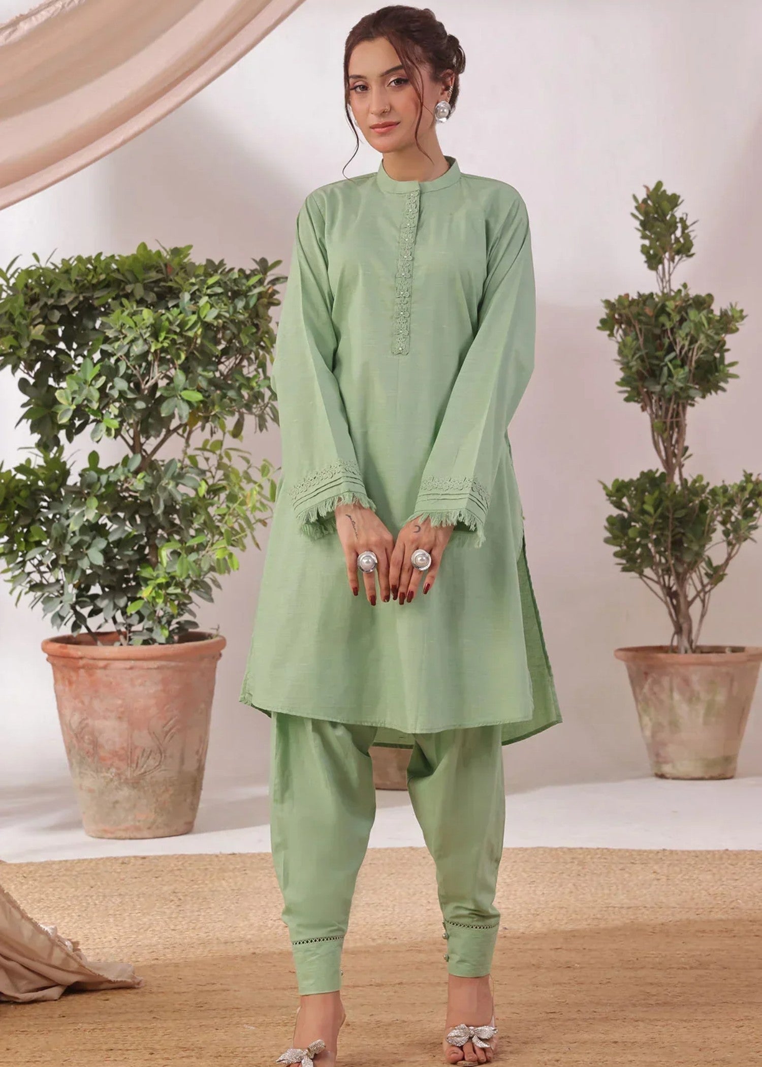 polyester georgette Co Ord Sets in Pistachio green