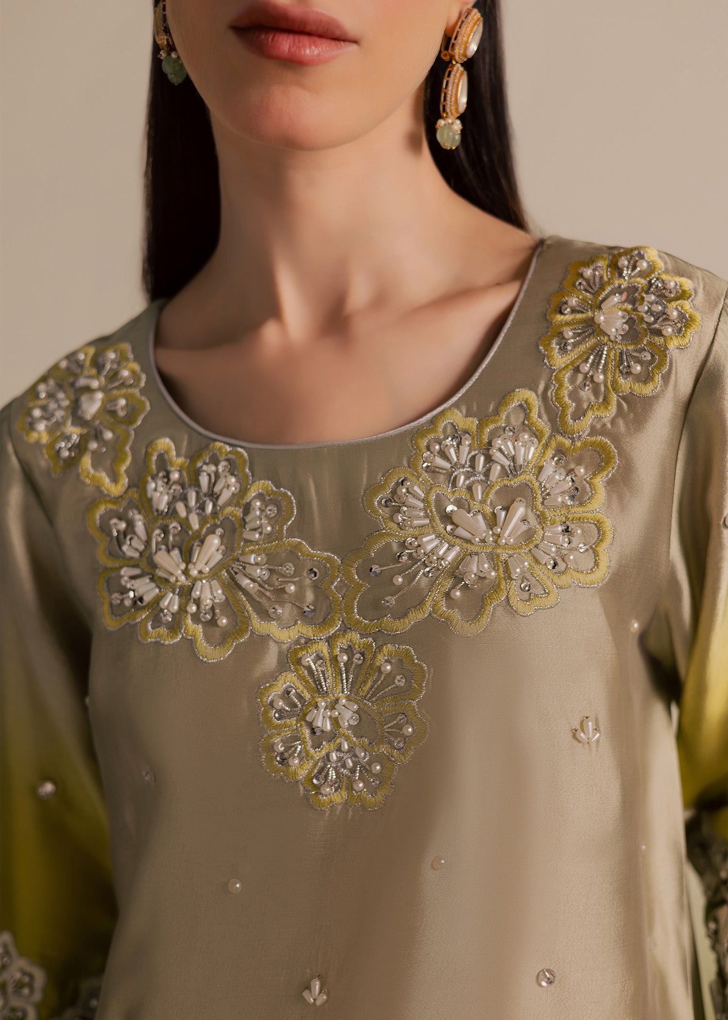 tussar silk Kurta Set in Olive green