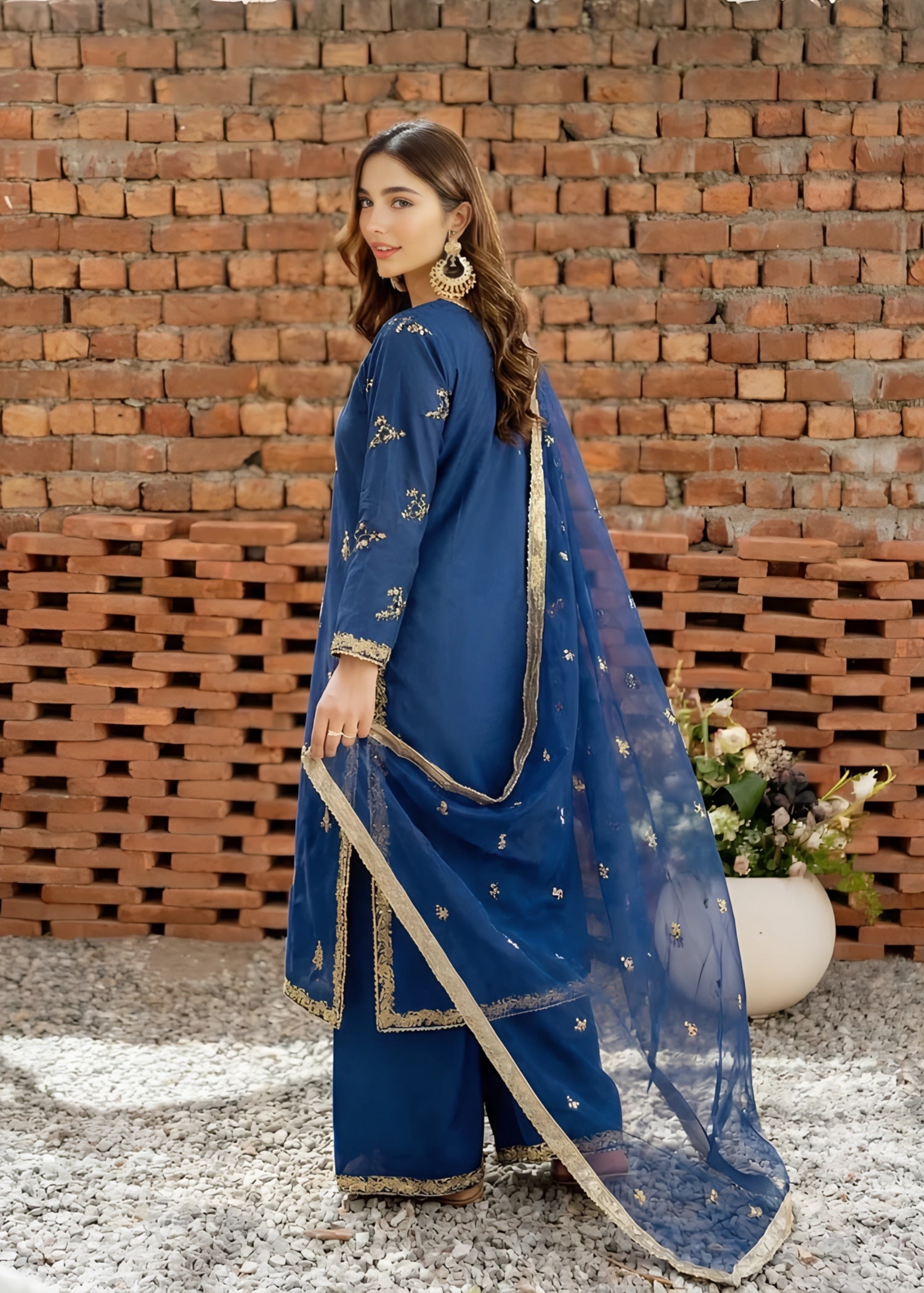 silk Kurta Set in Cobalt blue