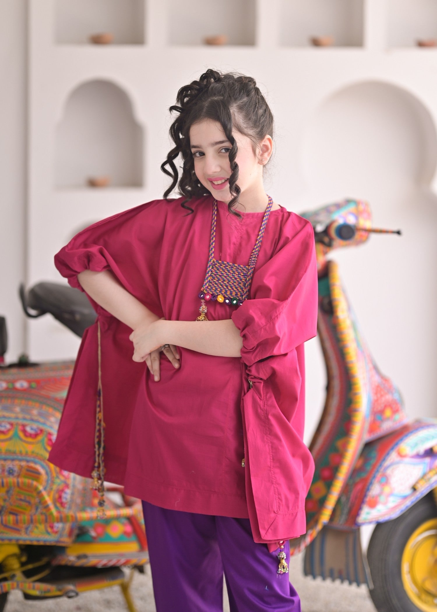 cotton Kaftan in Shocking pink