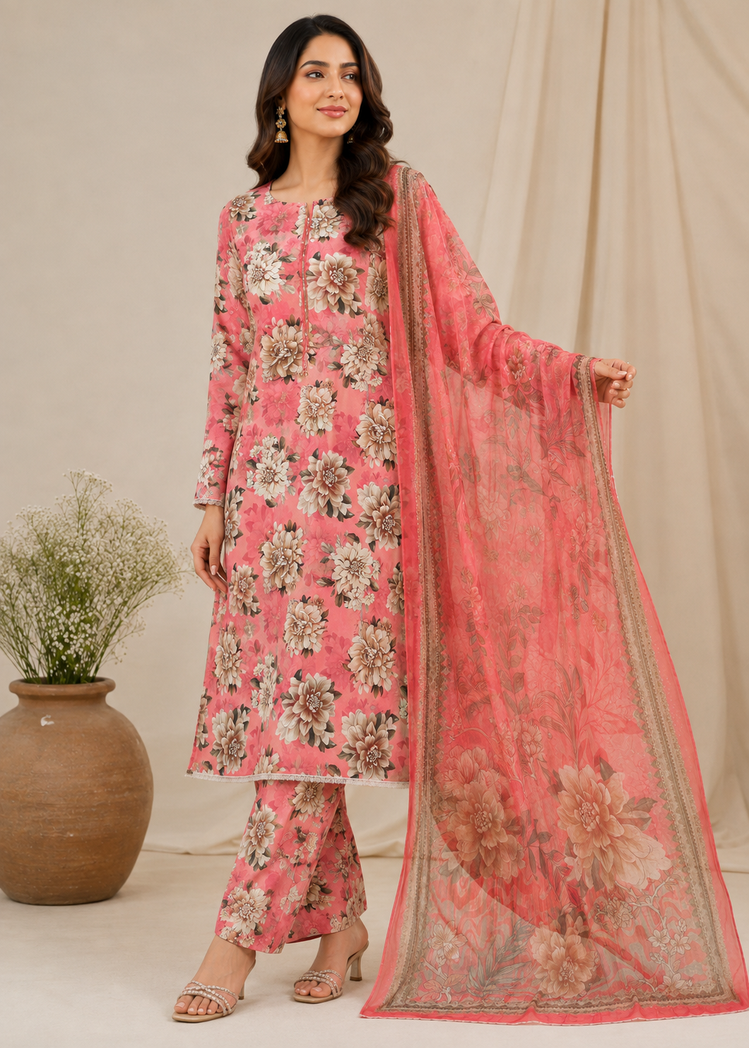 swiss lawn Unstitched in Salmon pink