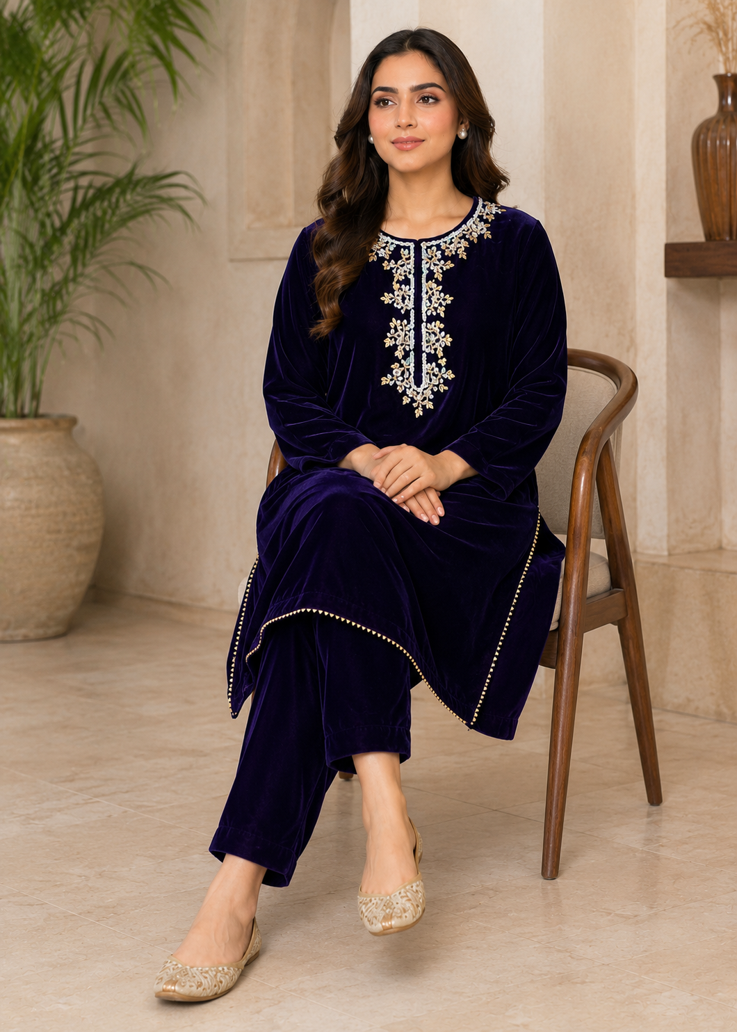 chinese micro velvet 9000 Kurta Set in Purple