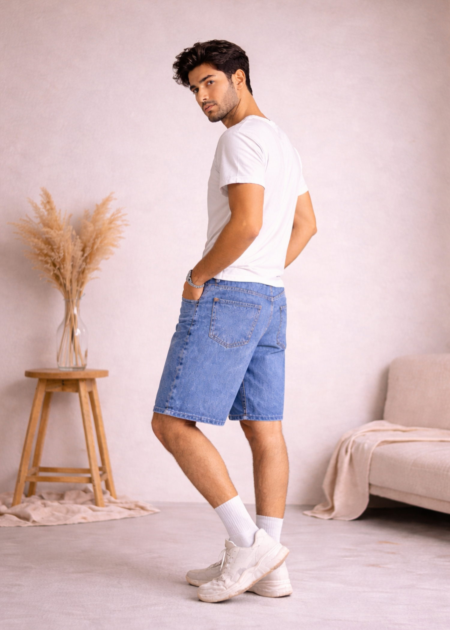 denim Shorts in Denim by Kaasa Enterprises