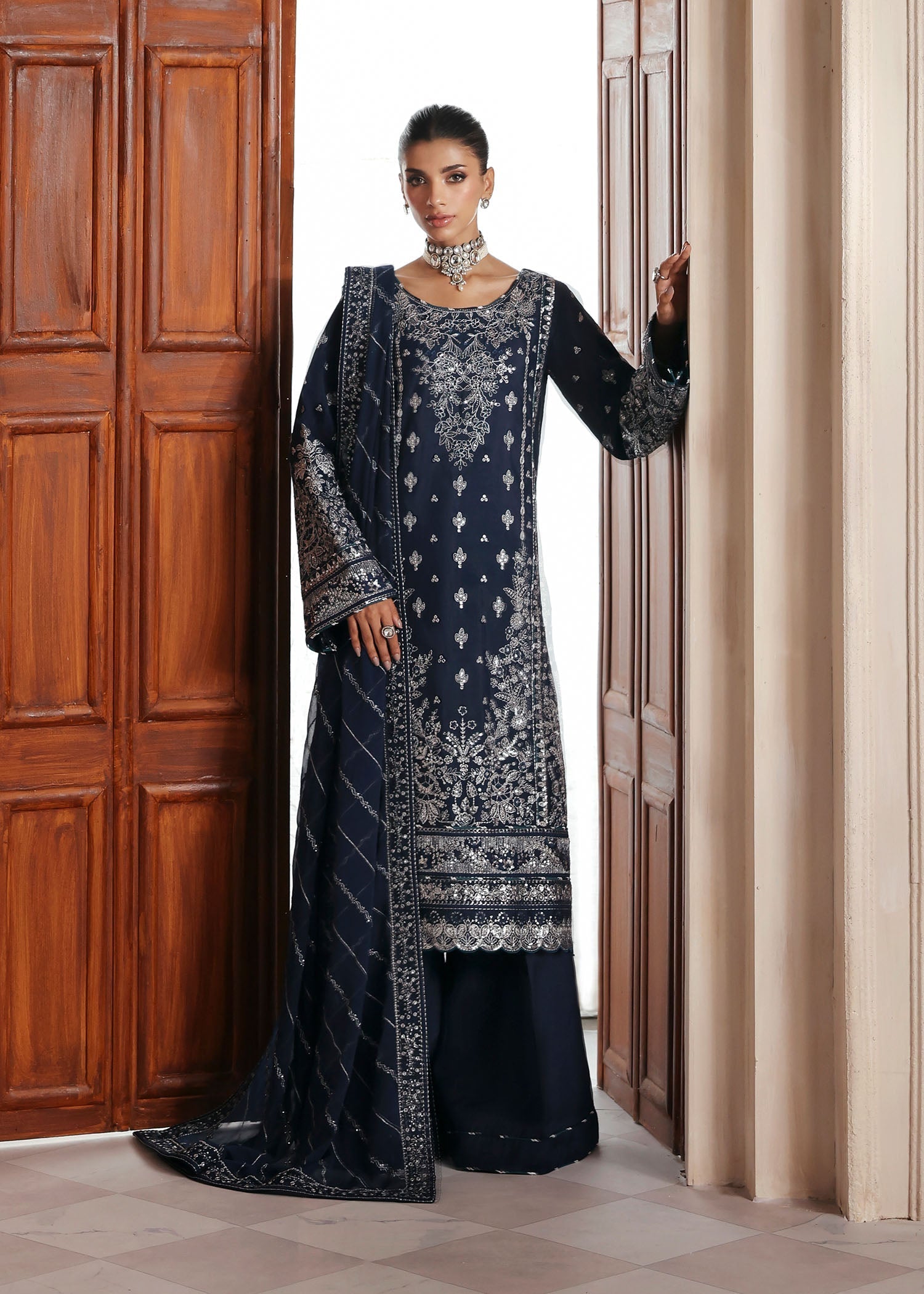 raw silk Unstitched in Slate blue