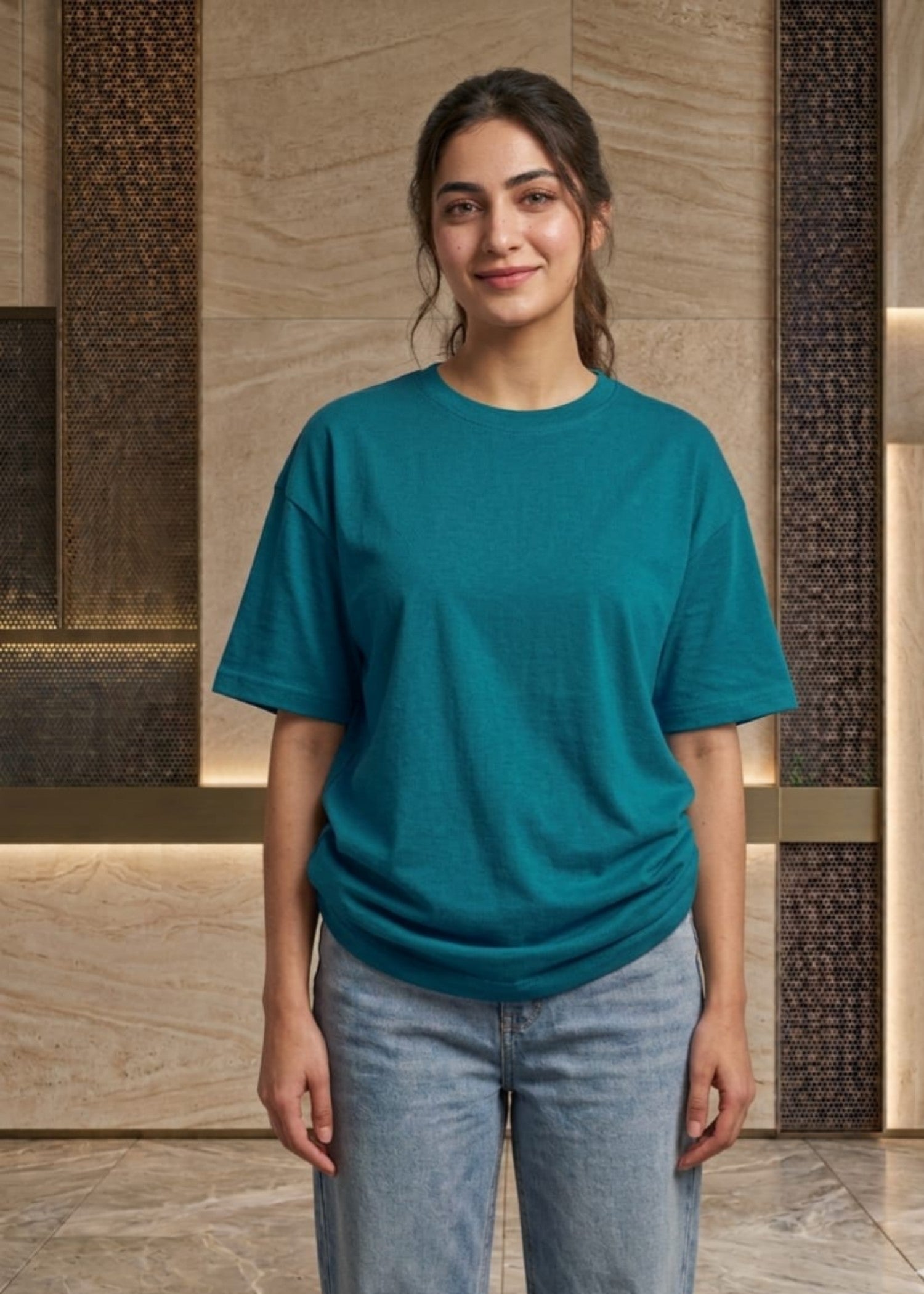 cotton jersey T Shirt in Pacific blue