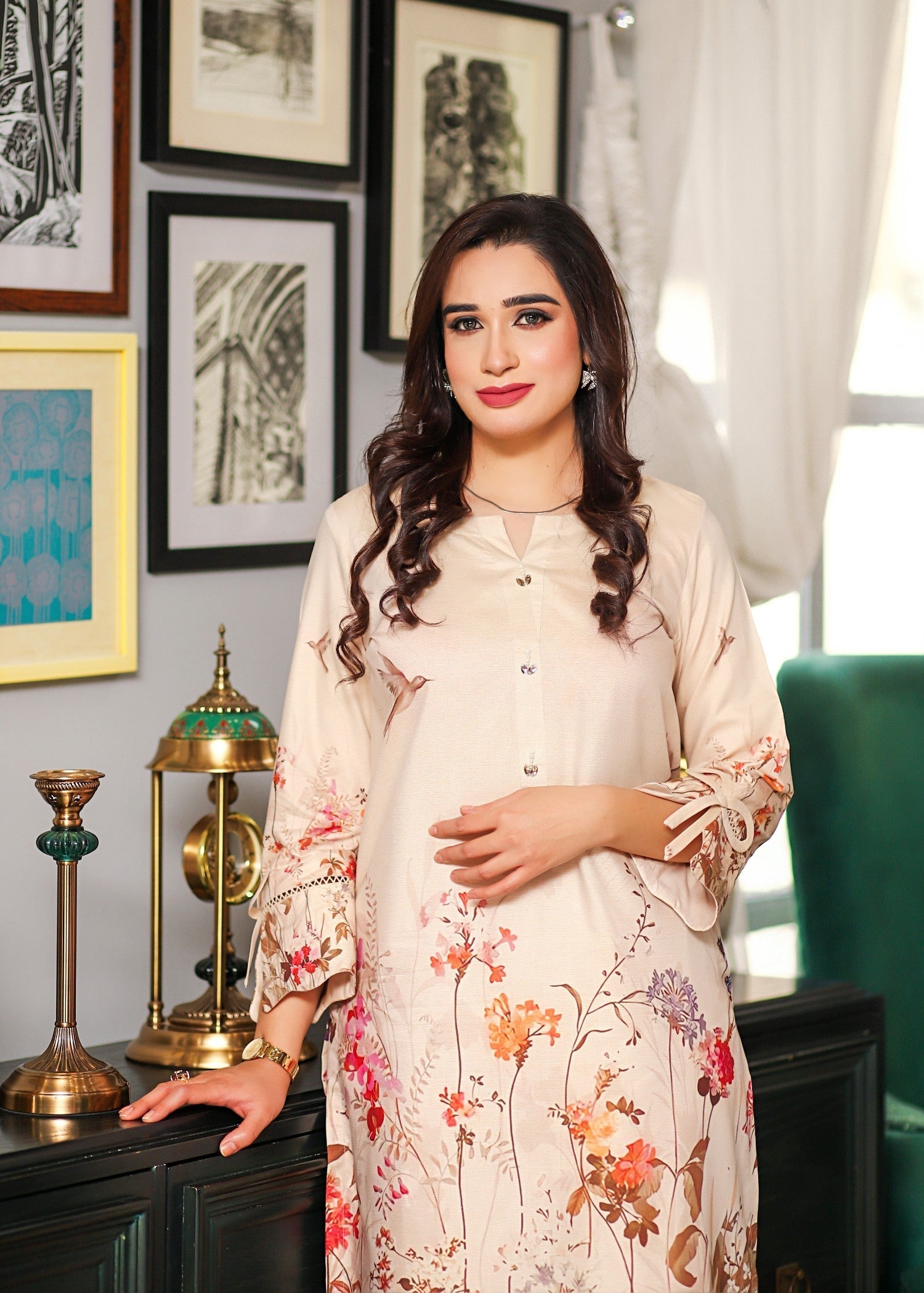 chambray Kurta Set in Cream