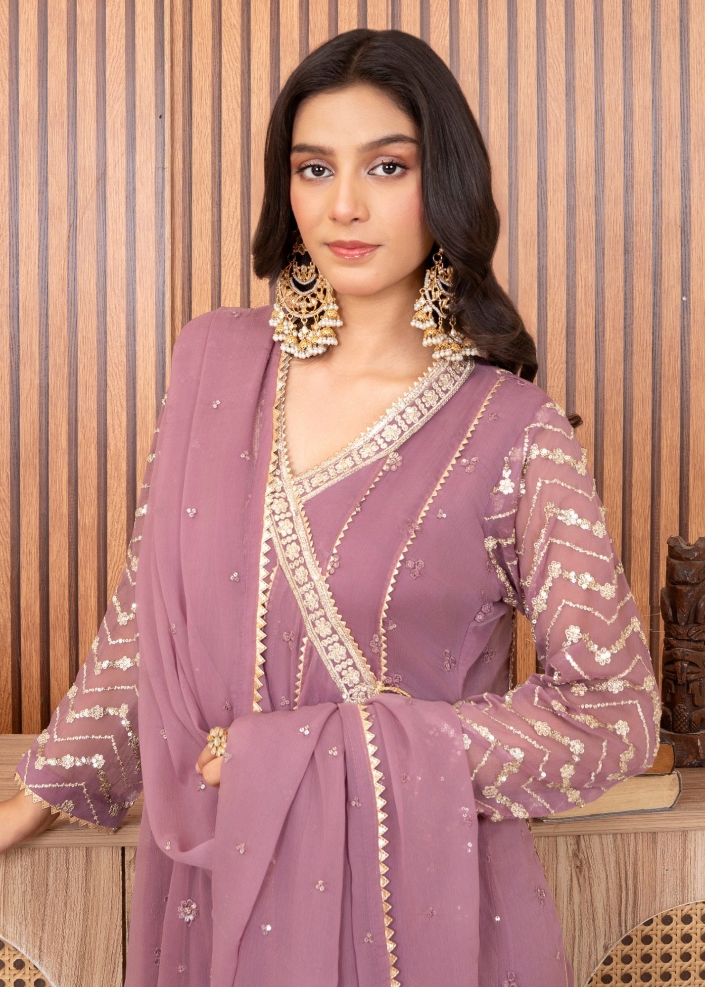 chiffon Angrakha in Lilac