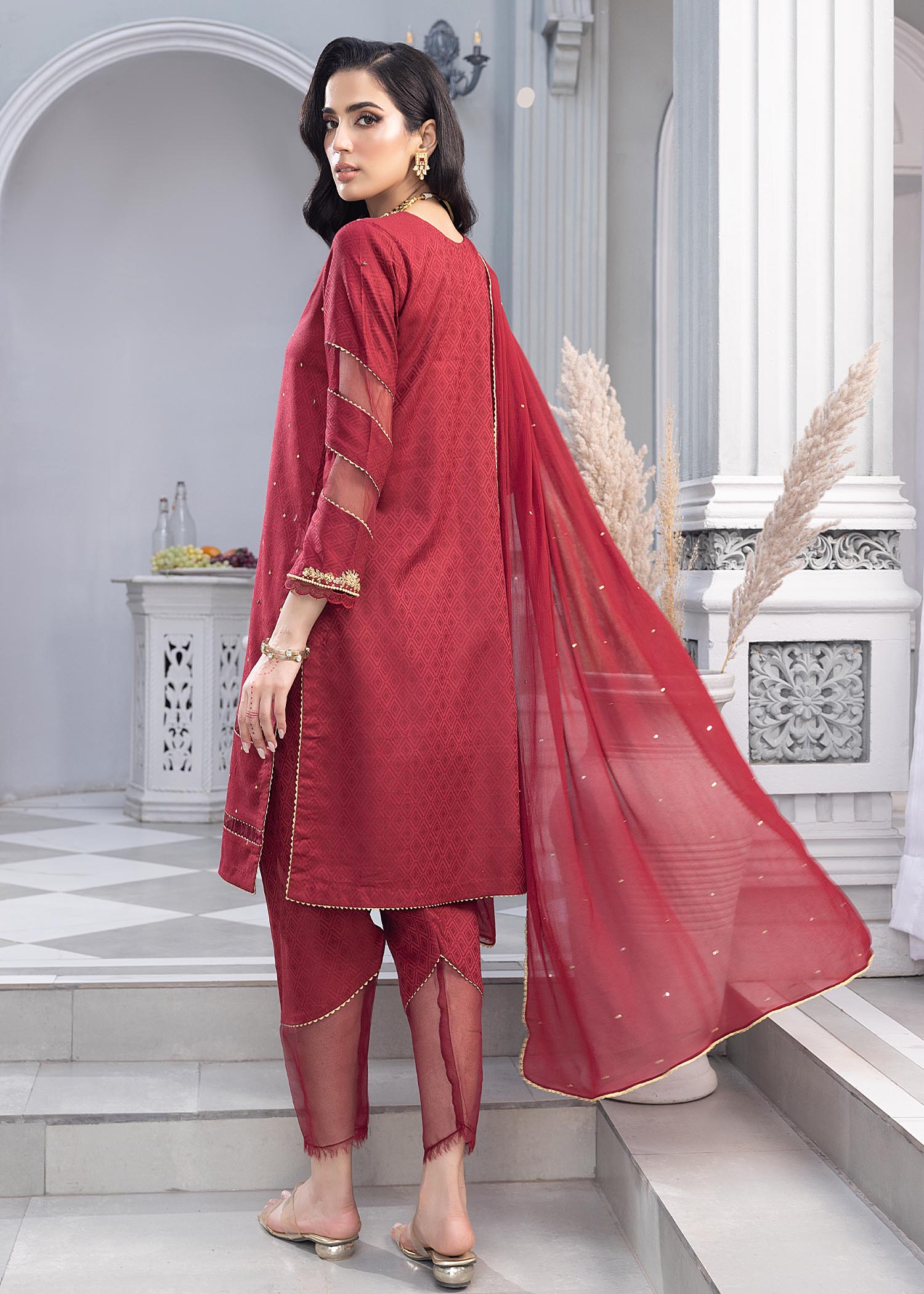 self jacquard Unstitched in Red