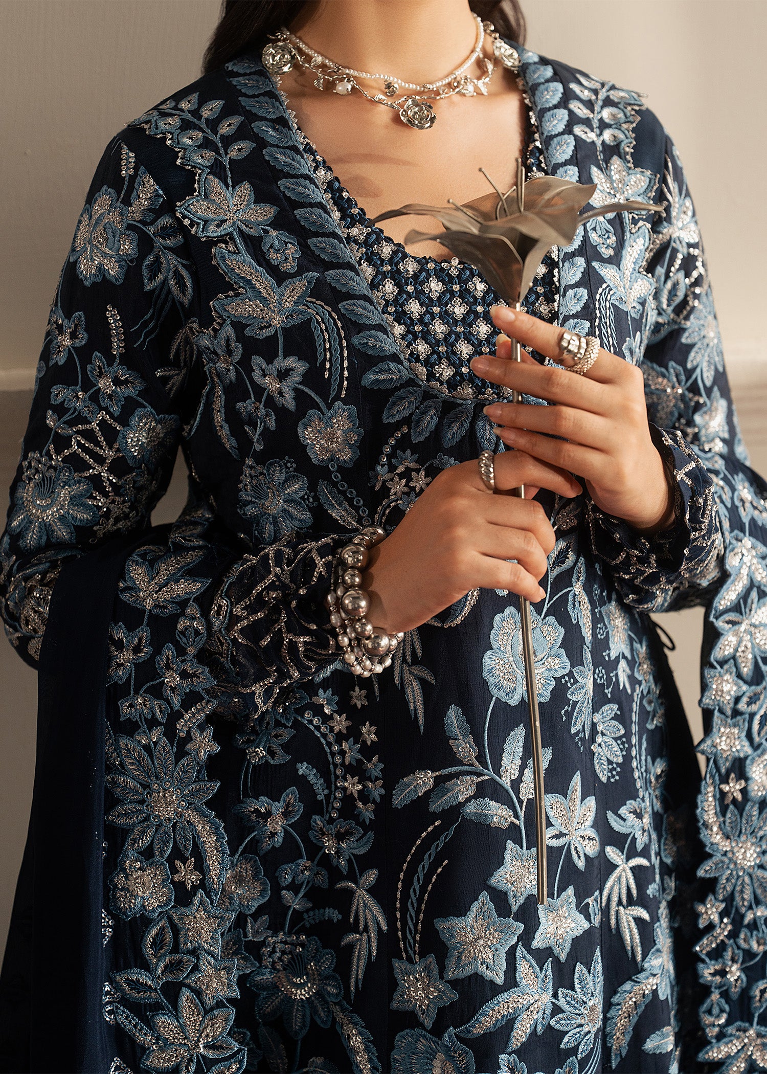 korean raw silk Pishwas in Blue